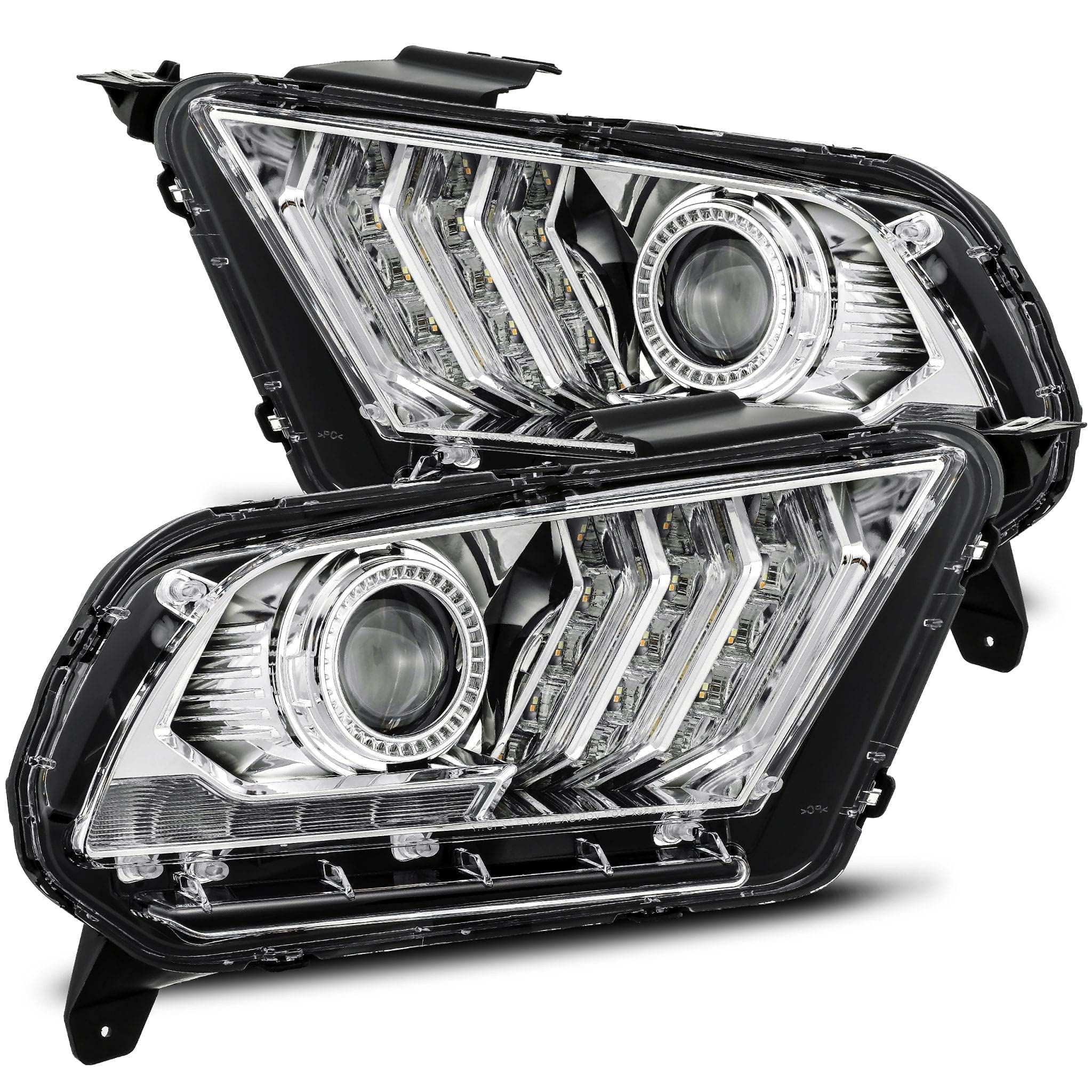 10-12 Ford Mustang AlphaRex PRO-Series Projector Headlights Plank Style Chrome w/Top/Bottom DRL