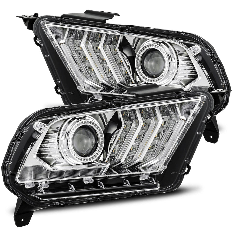 10-12 Ford Mustang AlphaRex PRO-Series Projector Headlights Plank Style Chrome w/Top/Bottom DRL