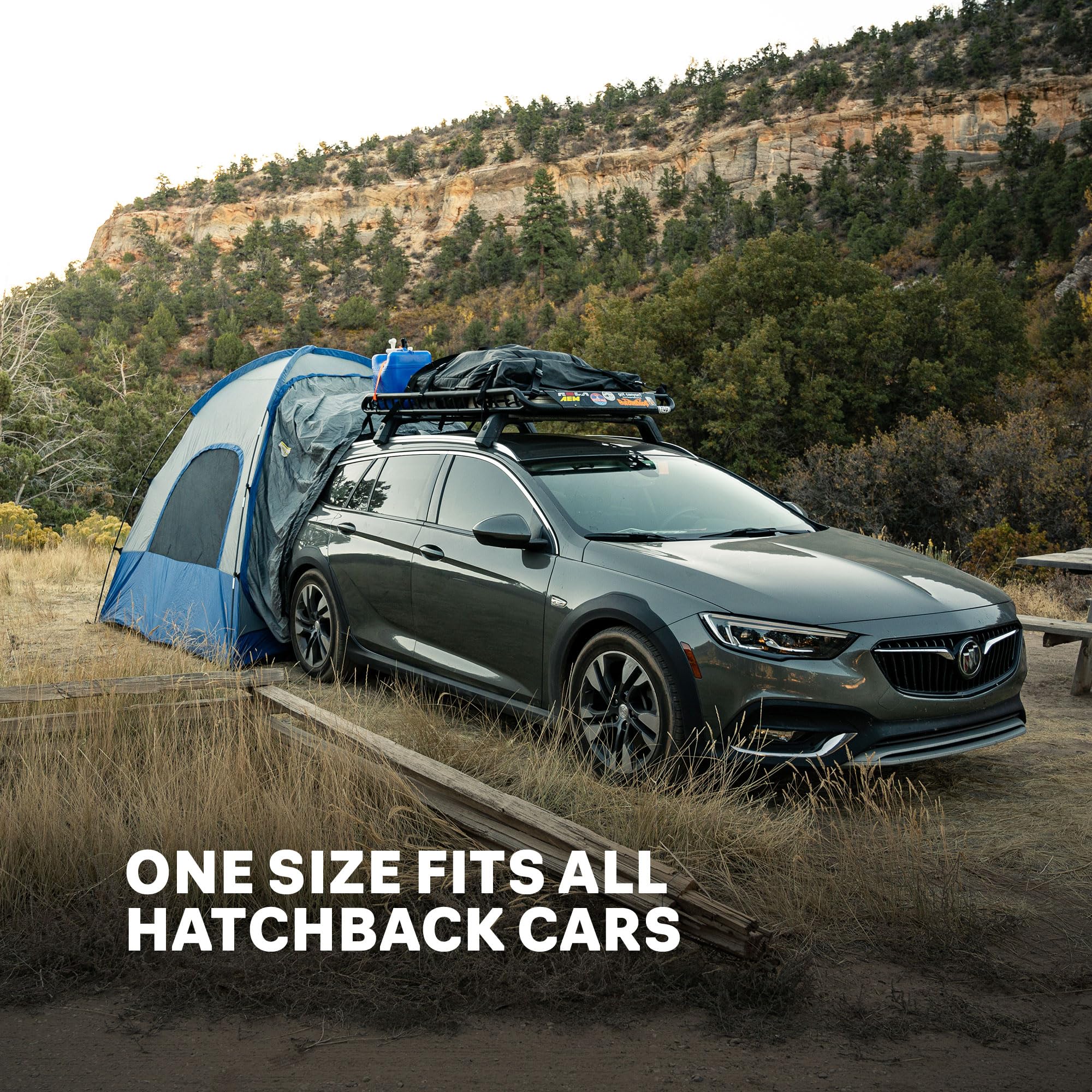 Sportz Napier Hatchback and Small CUV Tent 8'x8' Waterproof Camping Tent with Awning 4 Person Blue/Grey Car Tent