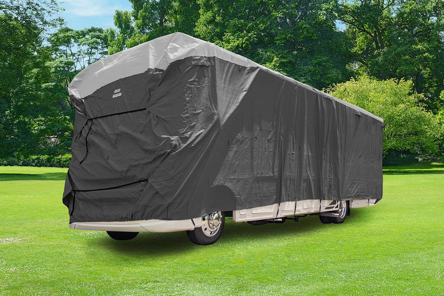 Camco 28-30-Ft Class A RV Cover ULTRAGuard - Features Zipper Entry Doors & Covered Air Vents - Crafted of Premium Spunbond Polypropylene - Includes Storage Bag for RV Storage and Organization (45731)