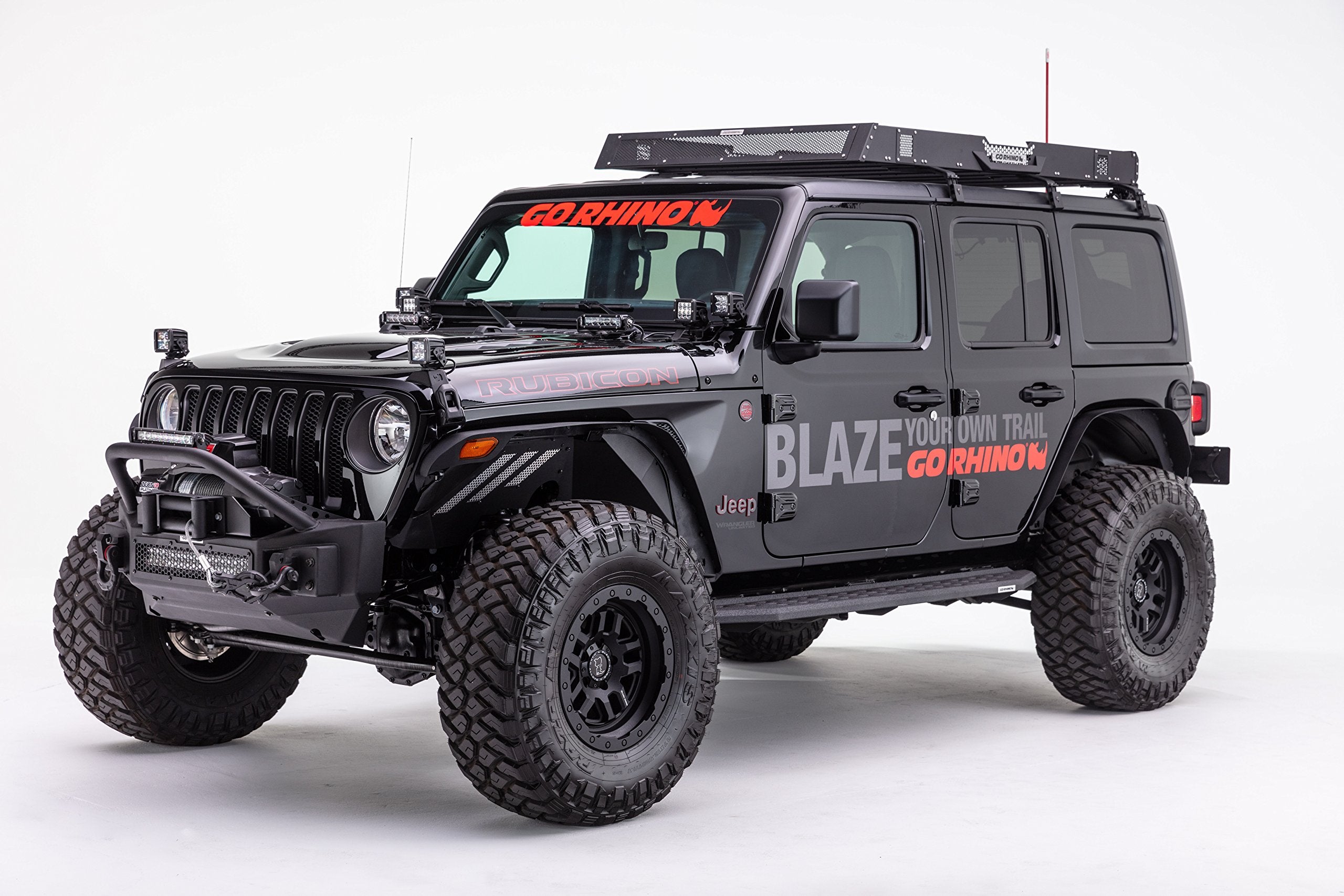 RB20 Running Boards & Brackets Go Rhino | Galvanized Steel, Protective Bedliner Coating | 69450673T | Fits 2018-2024 Jeep Wrangler JLU, 4-Door