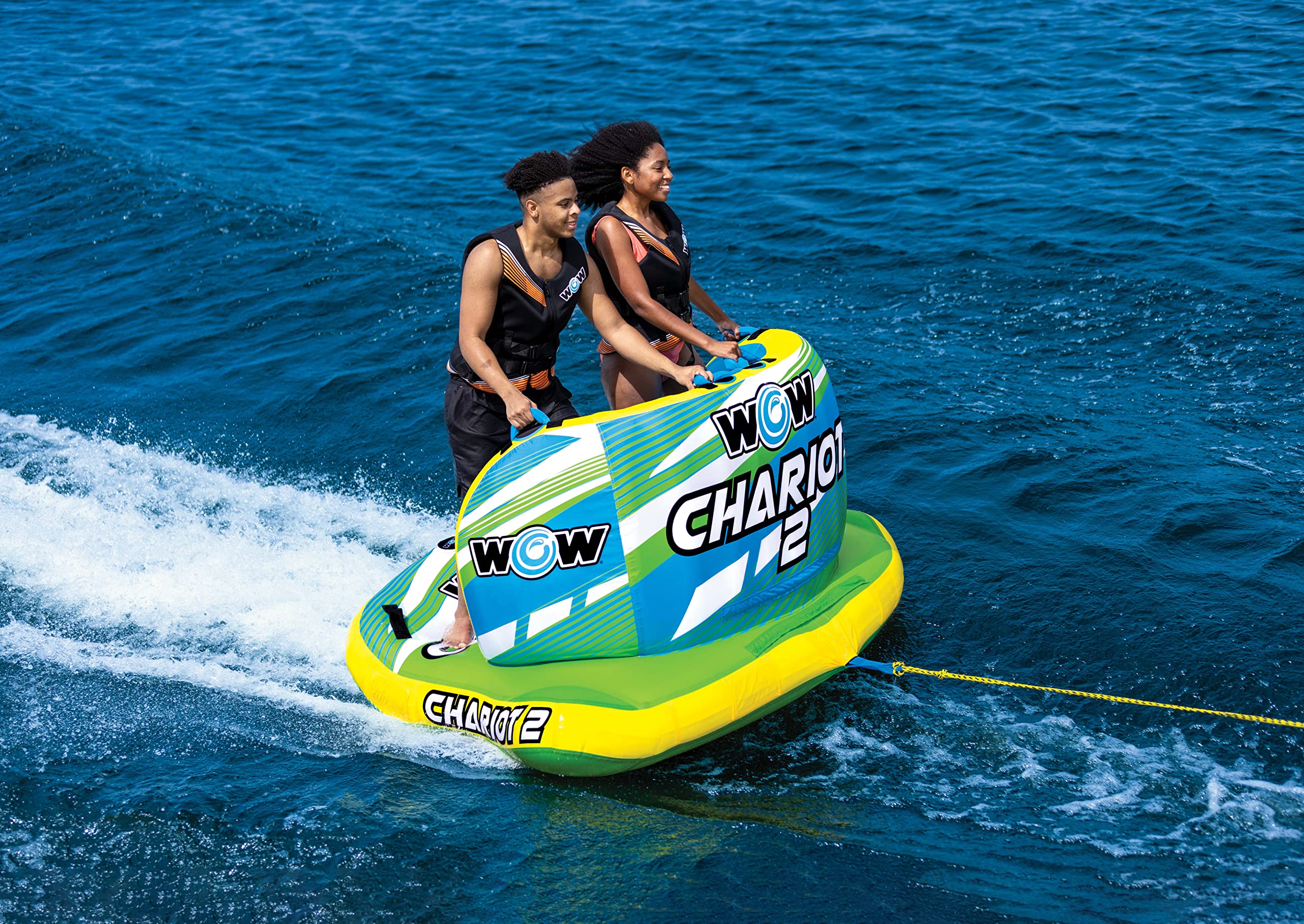 WOW Sports 2 Towable Tube Chariot for Boating - 1 to 2 Person Towable - Standing Tubes for Boating - Front and Back Tow Point