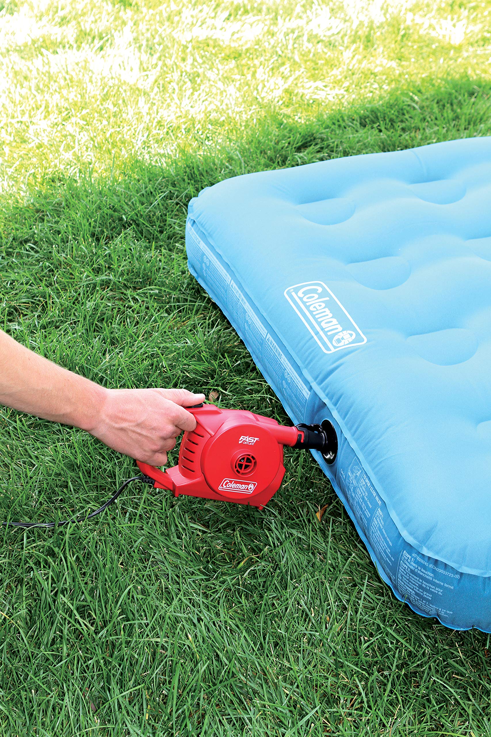 Coleman Air Pump QuickPump for Air Beds & Inflatables, Portable Pump with Fast Inflation or Deflation, Battery-Powered/Rechargeable/12-Volt/120-Volt Power Options