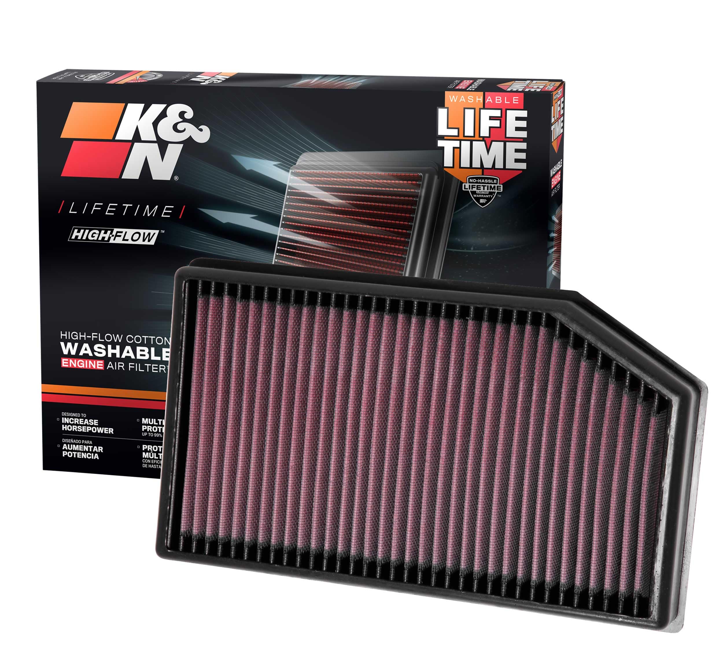 K&N Original High-Flow Lifetime Engine Air Filter: Increase Power: Premium, Washable: Compatible with 2018-2025 JEEP: Gladiator, Wrangler, Wrangler JL, 33-5076
