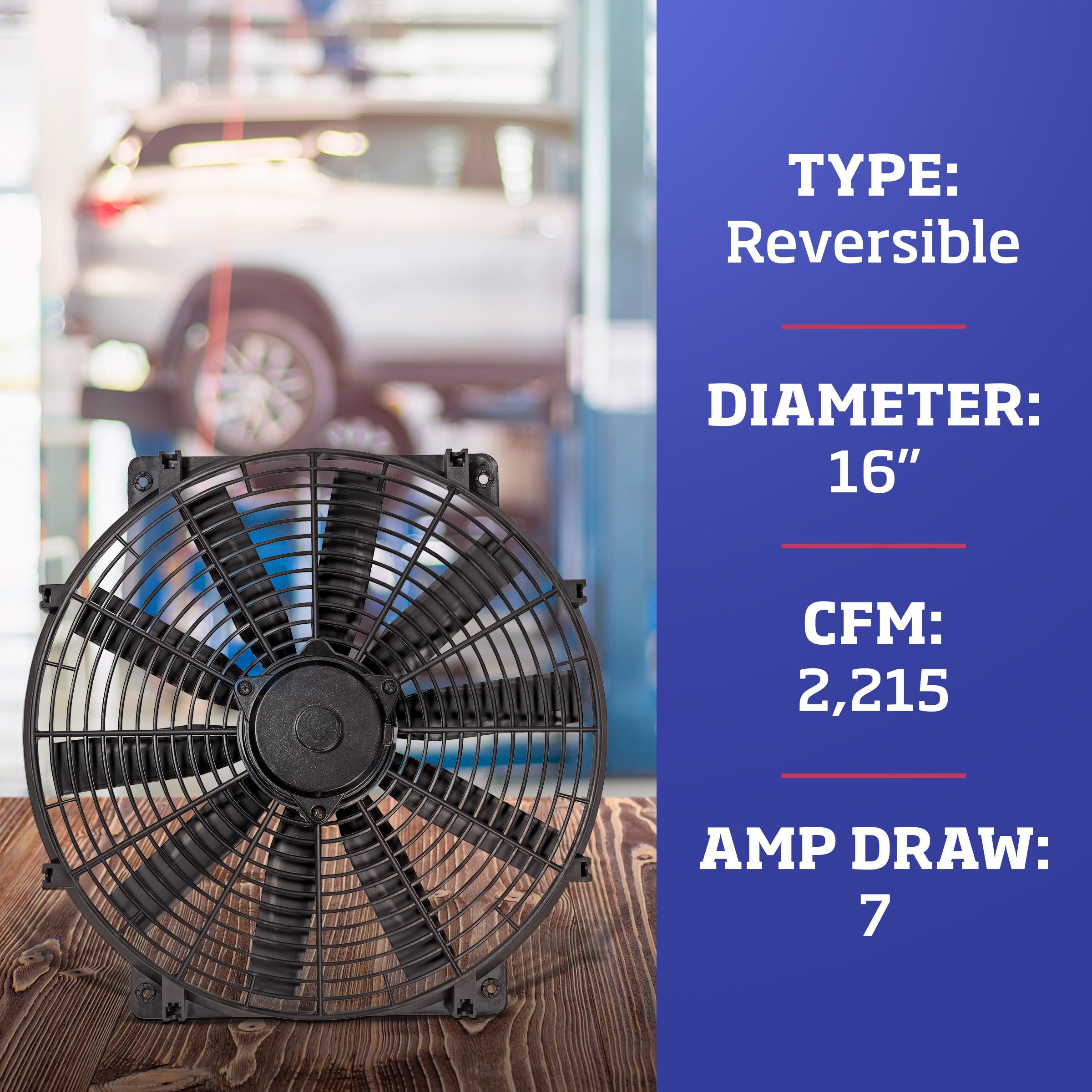 24-Volt Trimline Black Reversible Electric Fan, Pusher-Puller Fan (11624), Car Accessories, 16 Inches
