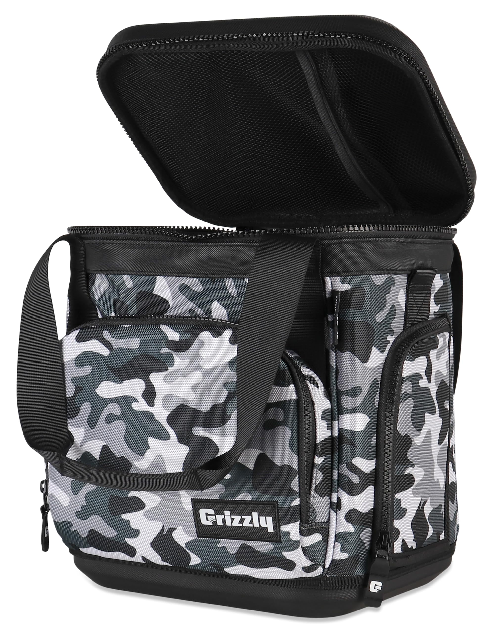12 Grizzly Drifter Soft Sided Cooler |12 qt Flip-Top Soft Top Cooler | Ice Chest for Beach Boat Camping Fishing Golf Hiking Hunting | Lightweight Portable Insulated Waterproof | White Bubble Snow Camo