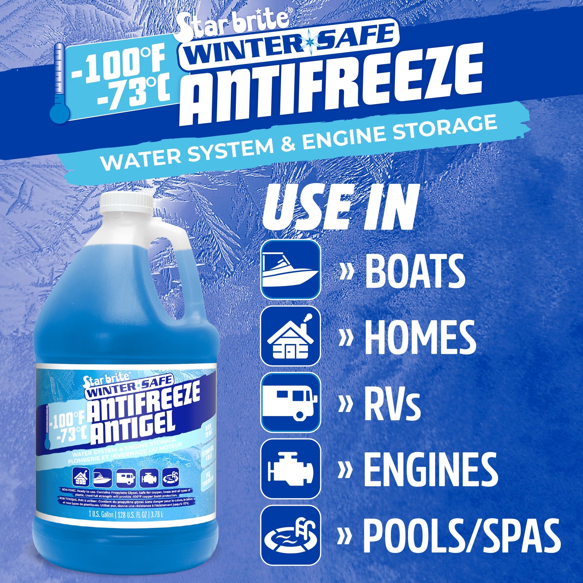 Winter Safe STAR BRITE -100°F Non-Toxic Antifreeze for Water Systems & Engine Storage – Safe for All Pipes, RVs, Boats, and Home Plumbing