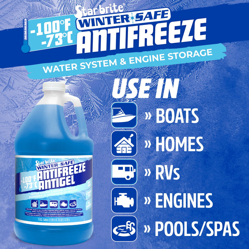 Winter Safe STAR BRITE -100°F Non-Toxic Antifreeze for Water Systems & Engine Storage – Safe for All Pipes, RVs, Boats, and Home Plumbing