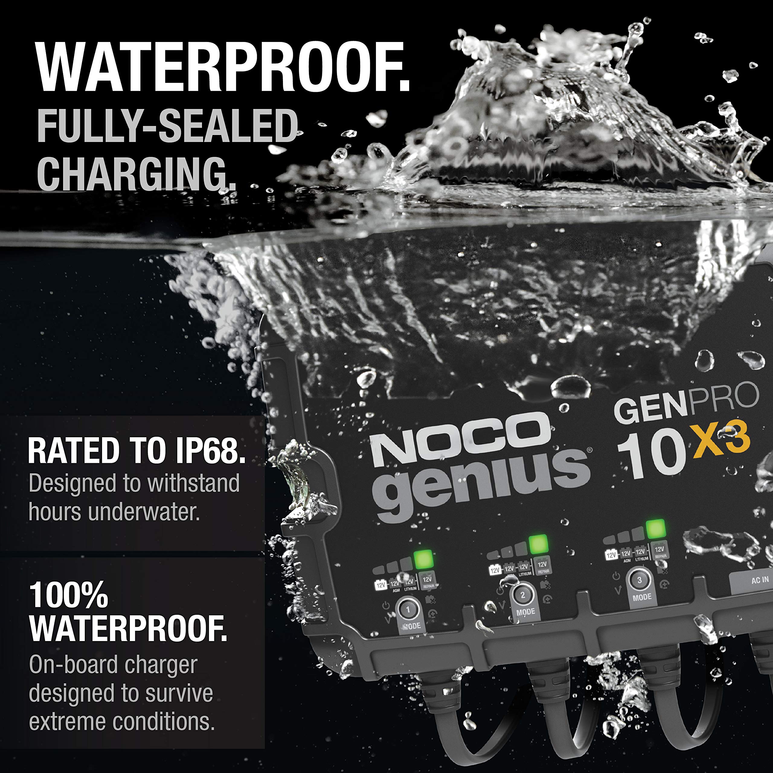 NOCO Genius 3-Bank GENPRO10X3, 30A (10A/Bank) Smart Marine Battery Charger, 12V Waterproof Onboard Boat Charger, Battery Maintainer and Desulfator for AGM, Lithium (LiFePO4) and Deep-Cycle Batteries