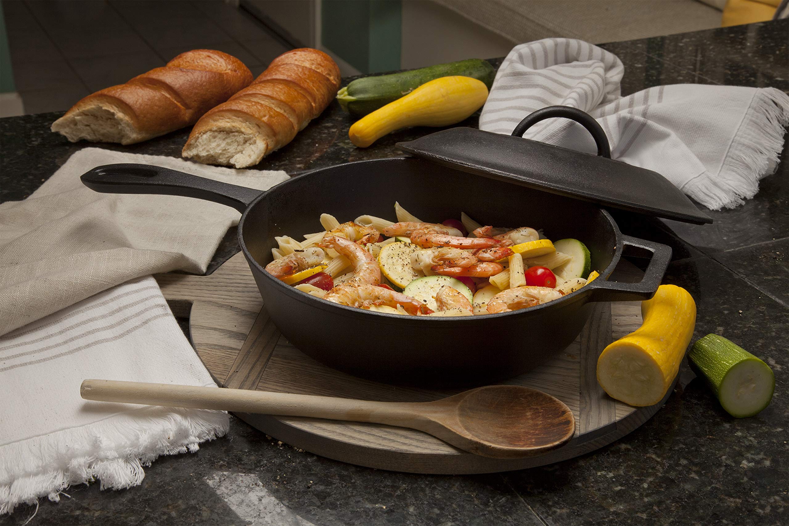 Bayou Classic 7453 Cast Iron Skillet Set 12-in and 14-in Features Pour Spouts Perfect For Breakfast Pan Frying Sautéing and Baking