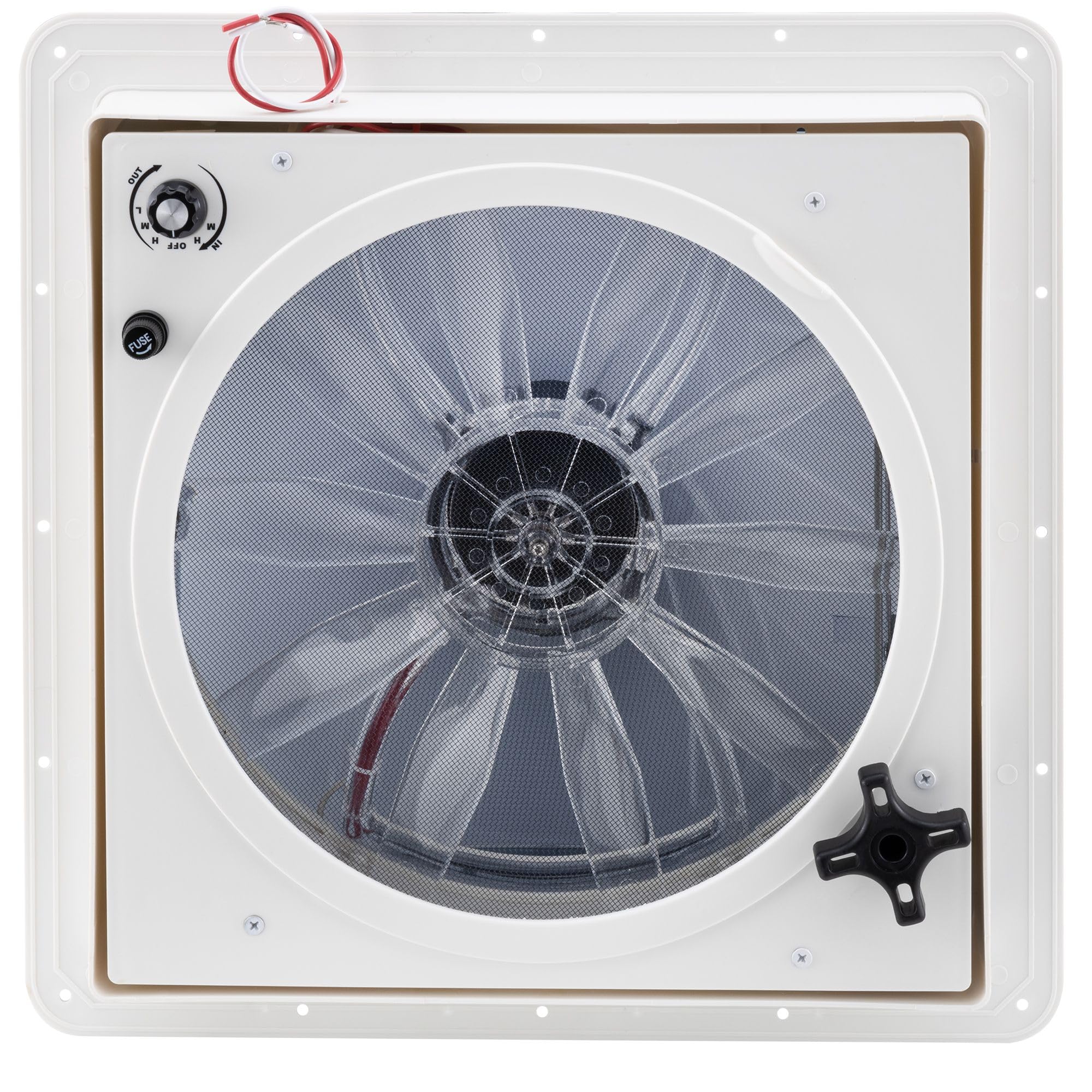 Zephyr RV HENG'S INDUSTRIES 14" Roof Vent Fan | Clear Lid | Manaul Crank | White Screen Frame, Collar, & 6" Square Garnish | SV0112-G4 / 70112V-G4