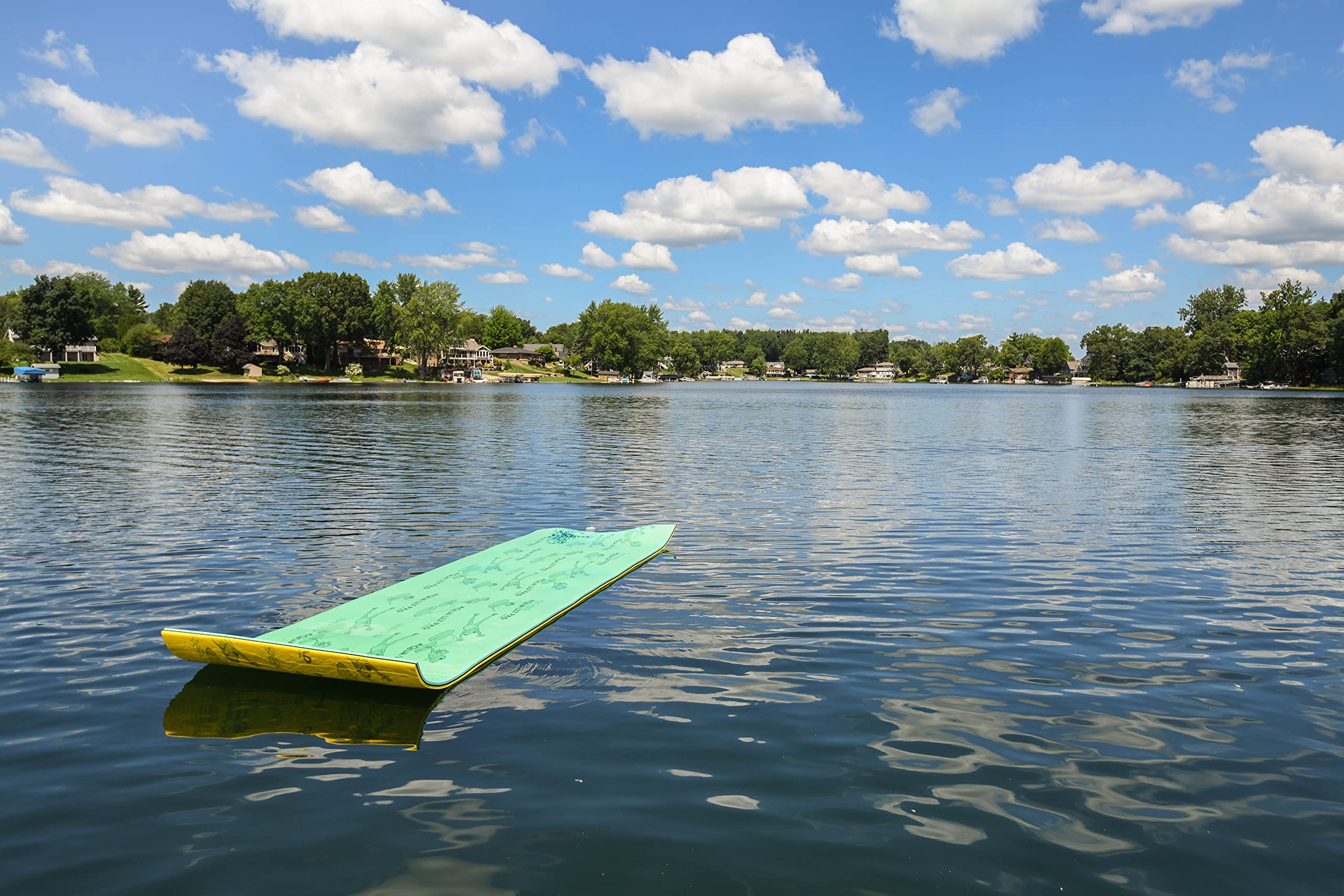 Aqua Lily Pad Floating Bullfrog Water Mat, Extra Buoyant 3 Layer Yellow / Black / Green Foam Island, Made in The USA (30 Foot)
