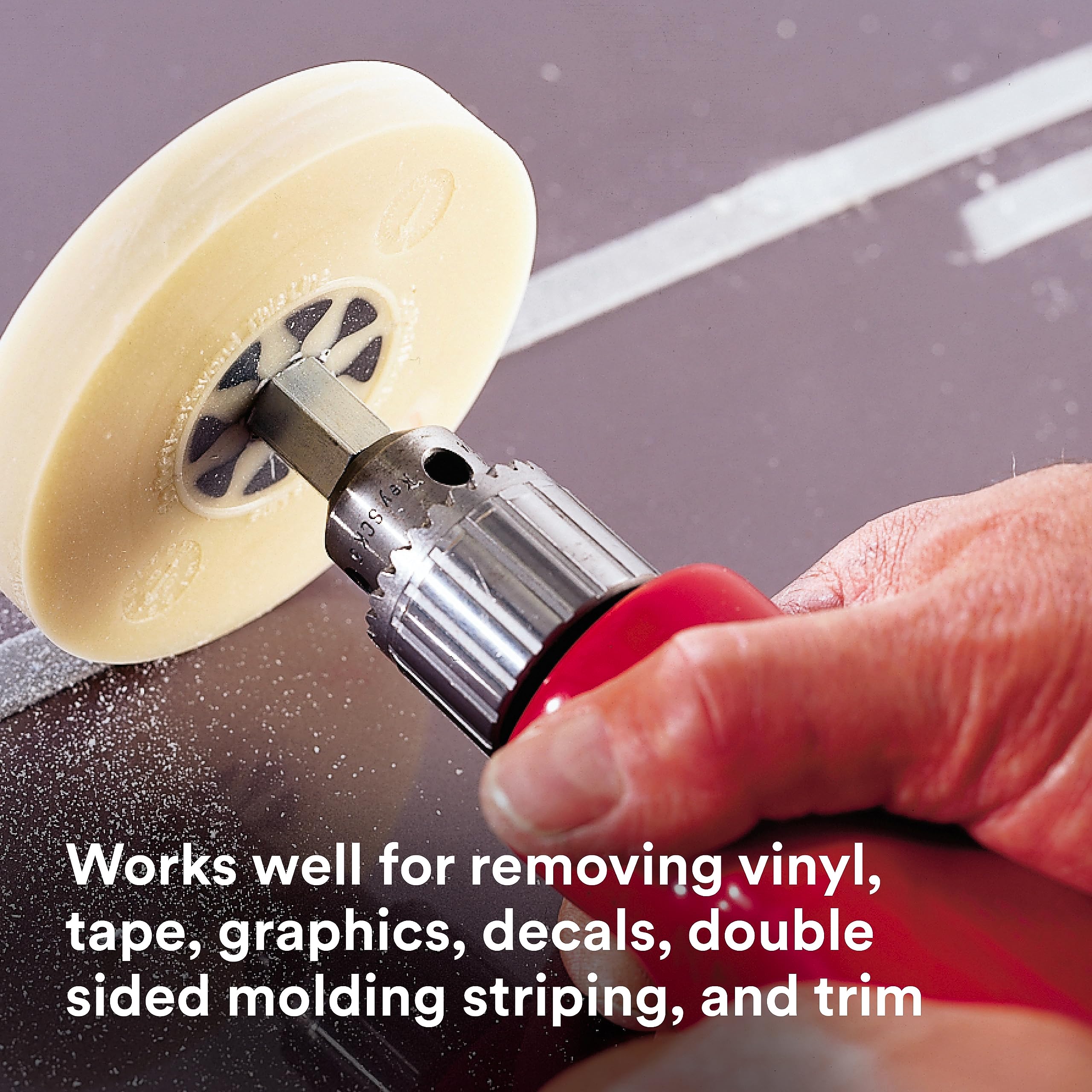 Adhesive Remover – 3M Stripe Off Wheel – Eraser Wheel – Removes Decals, Stripes, Vinyl, Tapes and Graphics – 4” diameter x 5/8” thick – 07499 – Pack of 1