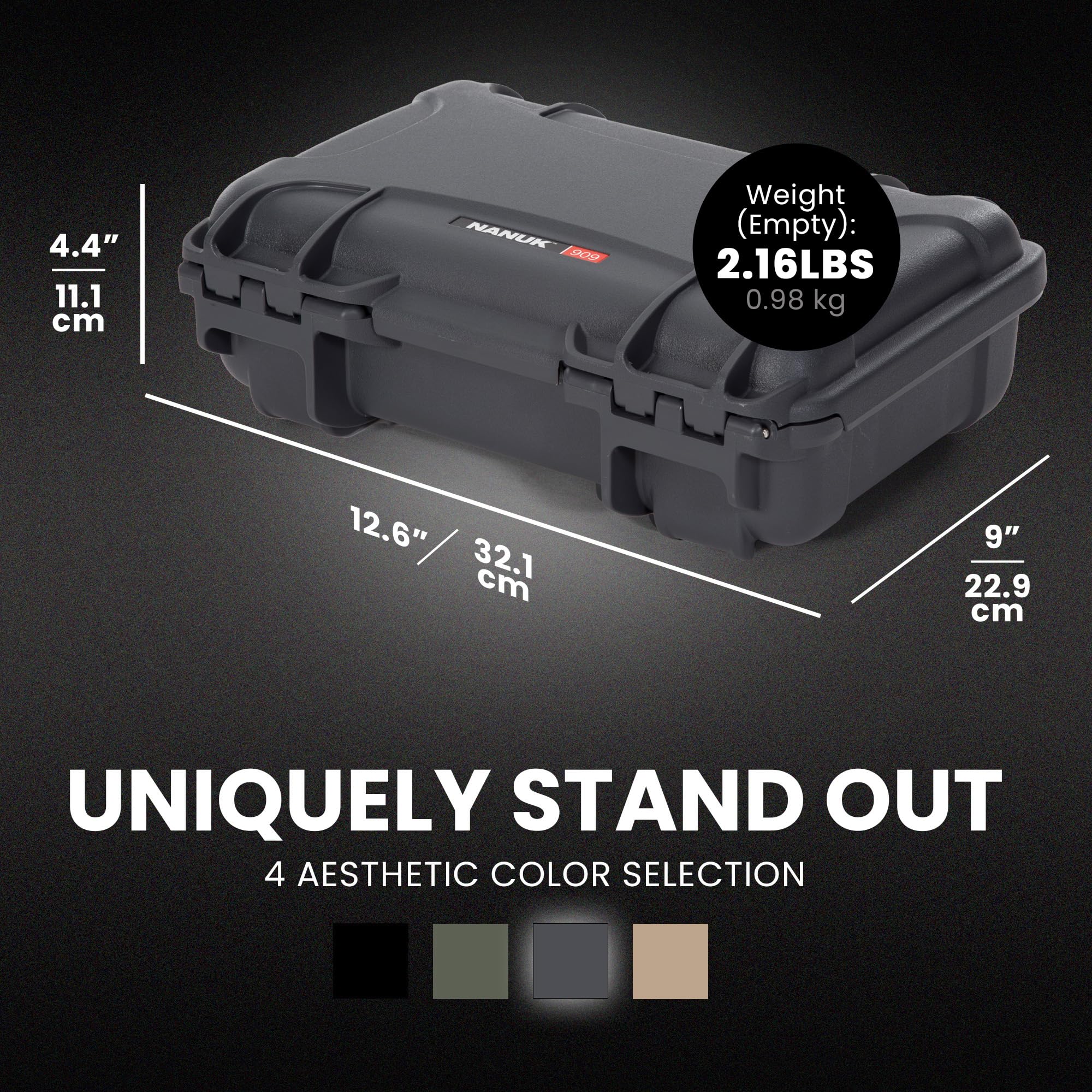 Hard Case NANUK 909 with Custom Foam Insert for Glock, IP67 Waterproof & Crushproof, Rugged Construction for Ultimate Protection, Made in North America – Graphite (12.6” x 9” x 4.4”)