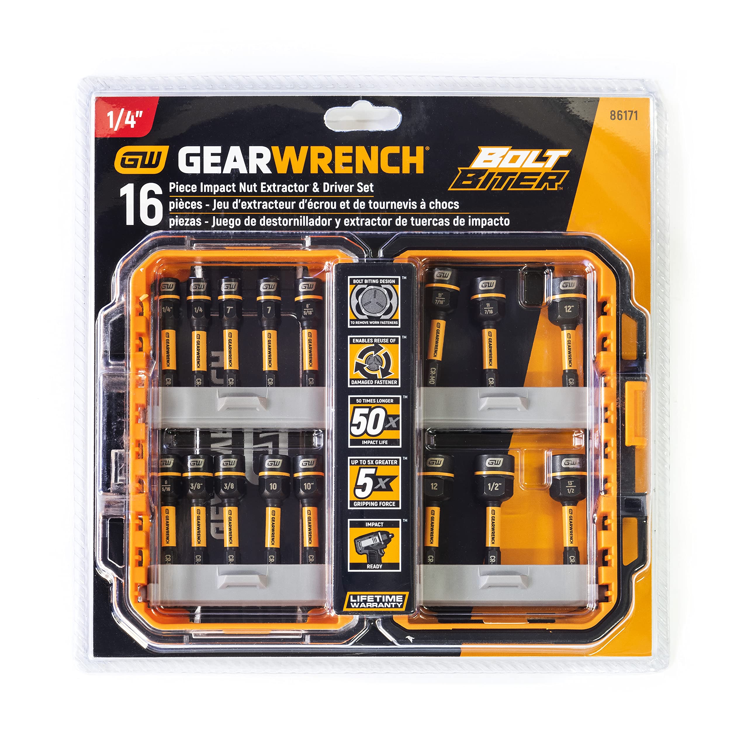 16 Pc. GEARWRENCH Bolt Biter Nut Extractor & Driver Set - 86171