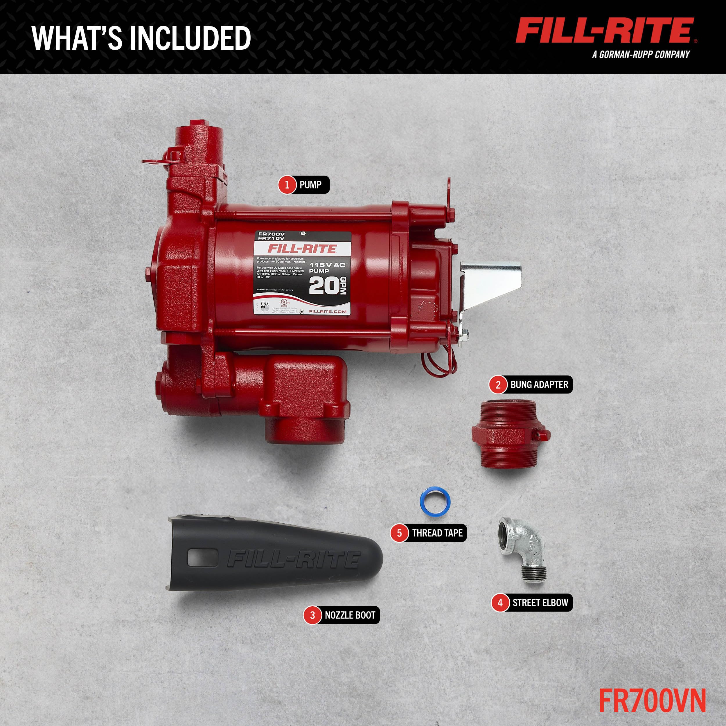 Fill-Rite 115V FR700VN 20 GPM Fuel Transfer Pump (Pump Only Model) | For Gasoline, Diesel, Kerosene, Ethanol Blends, Methanol Blends & Biodiesel up to B20