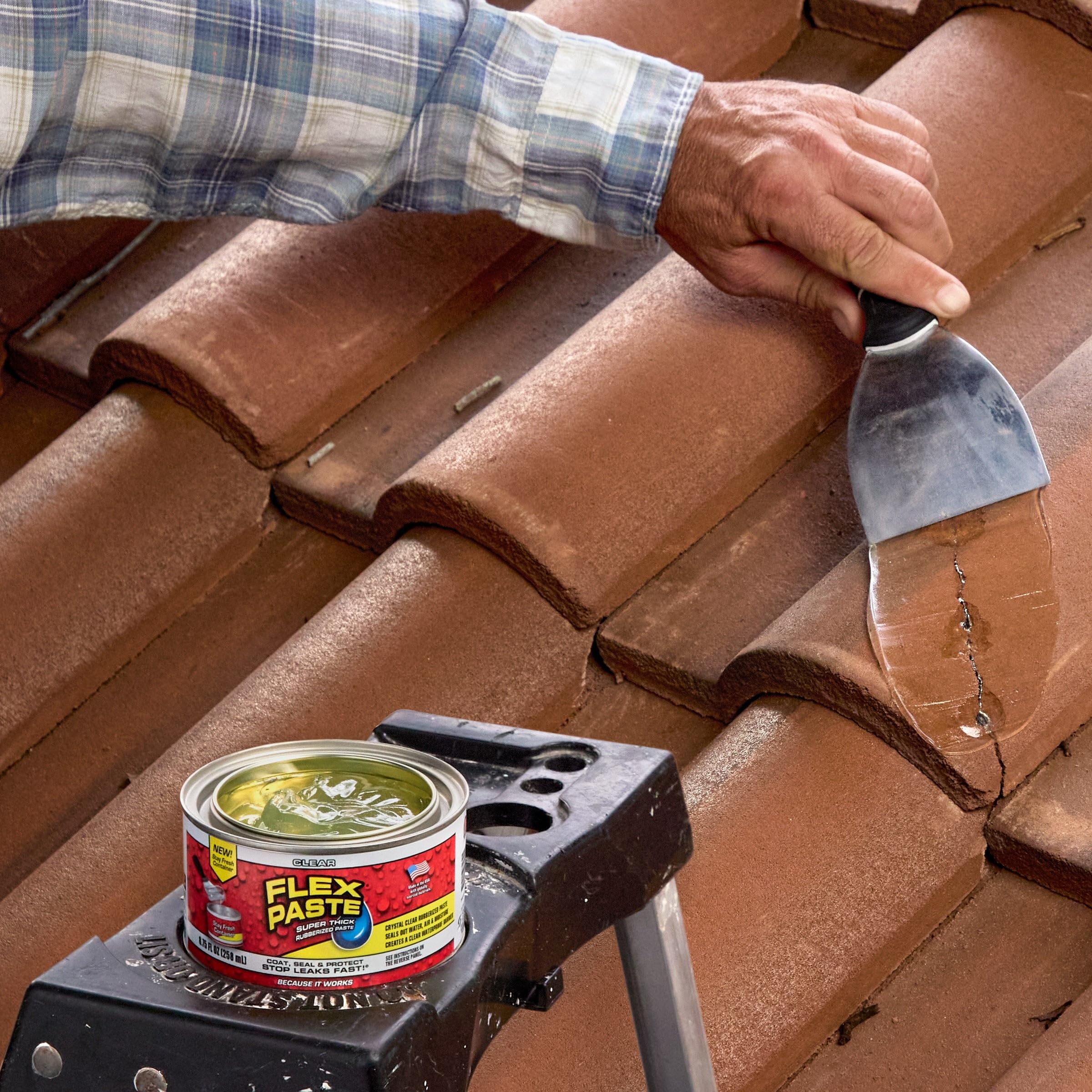 Flex Paste, Paintable Waterproof Putty, Sealant Spackle, Fill Gaps Cracks Holes - Block Out Water and Air - UV Resistant - Walls, Drywall, EPDM, Concrete, Roof, RV Repairs, Clear, Half-Quart