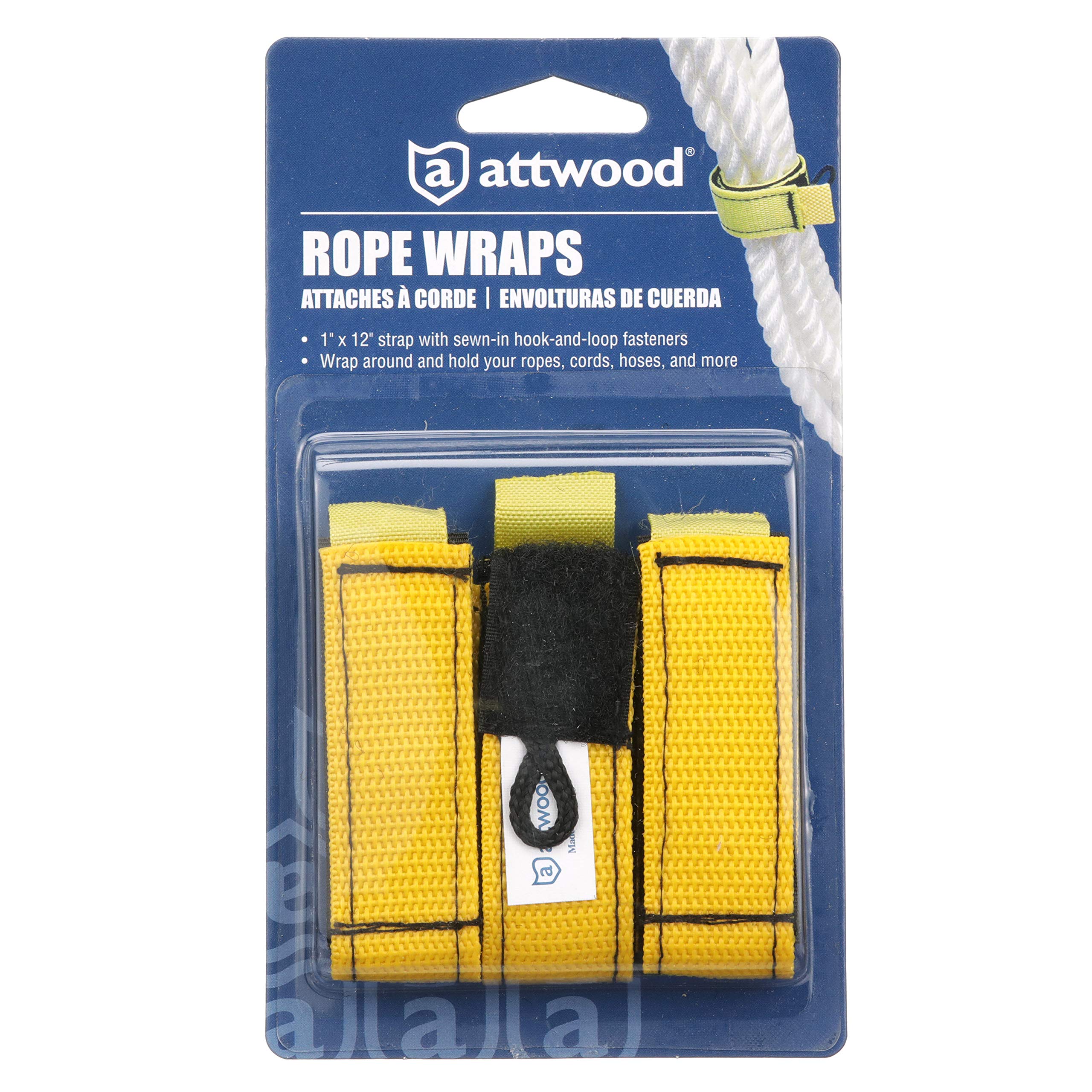 Rope Wraps Attwood 11792-6, Secure Ropes and Cords, 3 1-Inch x 12-Inch Straps With Sewn-In Hook-and-Loop Fasteners