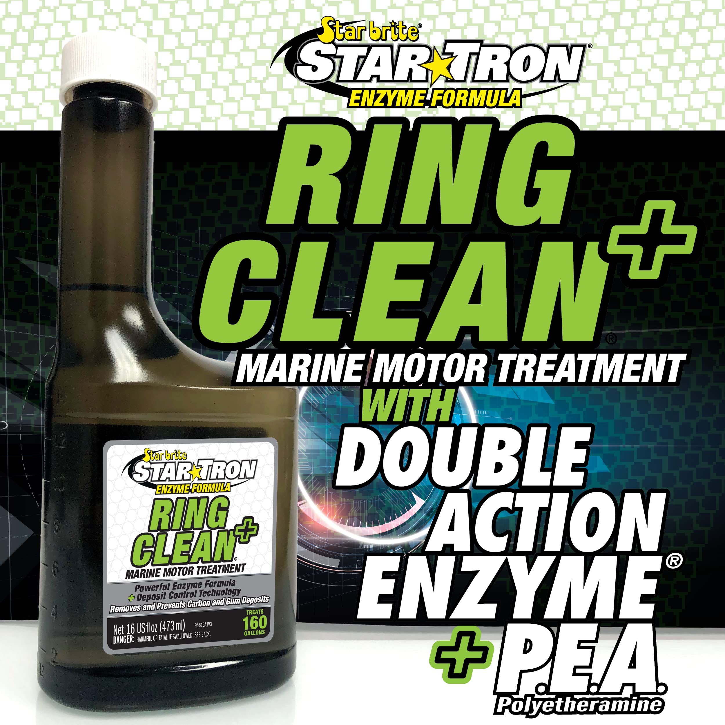 Star Tron Ring Clean Plus STAR BRITE Deposit Control - Cleans Injectors, Valves, & Entire Engine to Restore Power & Efficiency - 16 OZ Treats 160 Gallons (095616)