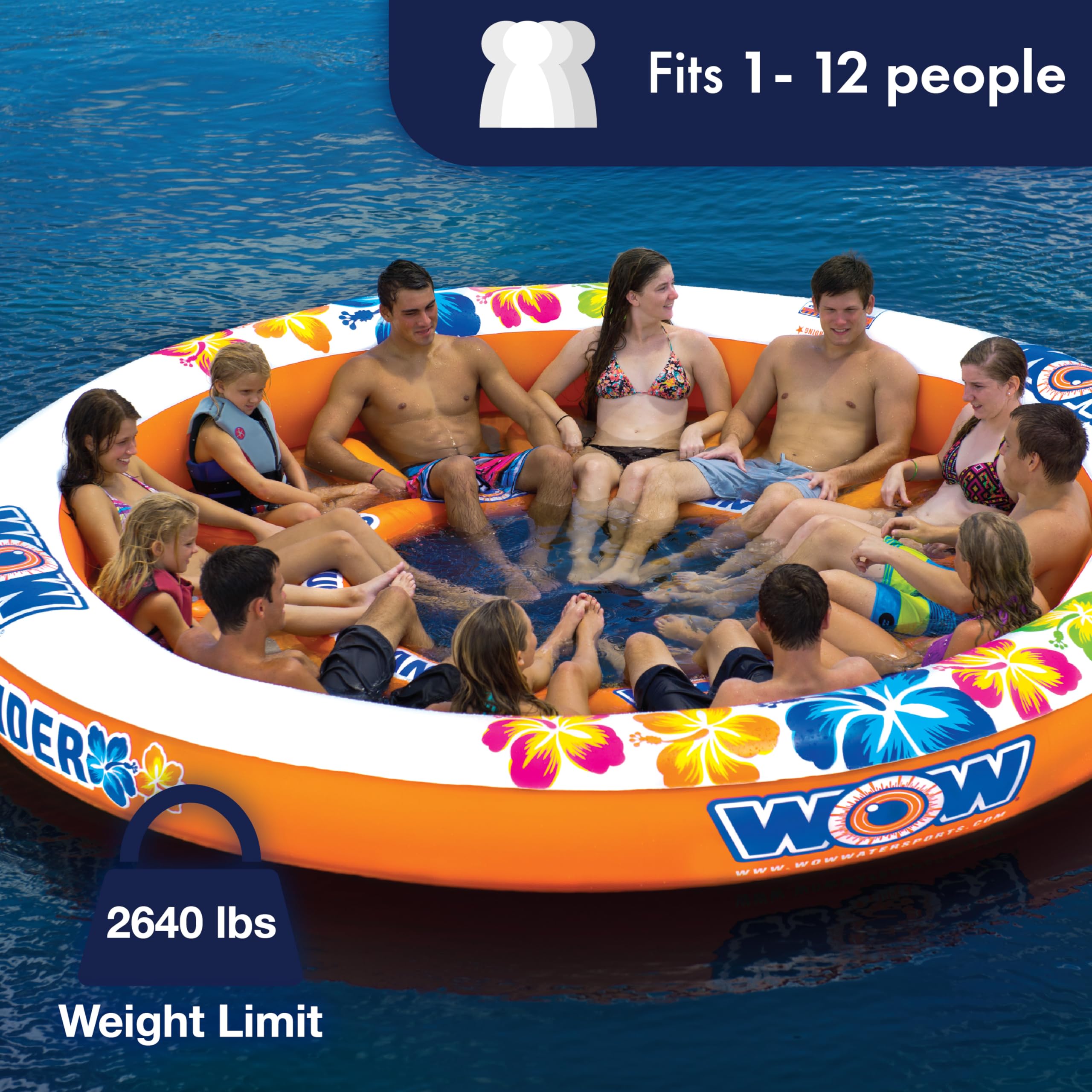 WOW Sports Floating Inflateable Island - Stadium Islander For Up to 12 People - Multiperson Raft for Lake