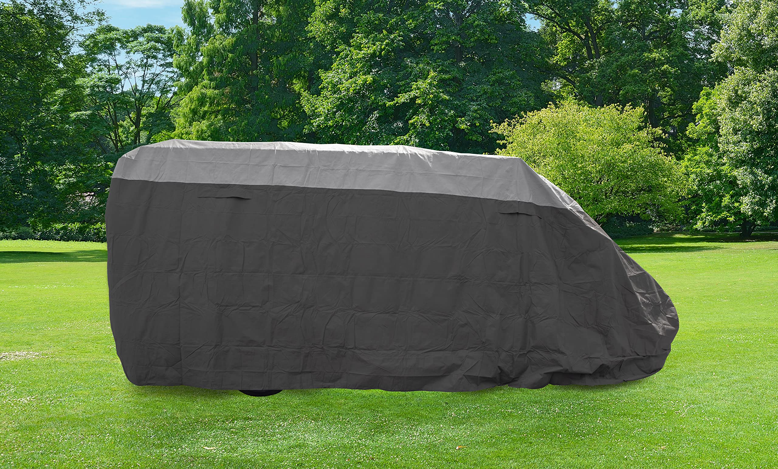 Camco RV Cover ULTRAGuard - Fits Camper Vans Up to 19' - Near Custom Fit Camper Cover Features Air Vents & Cinching Straps - Crafted of Spunbond Polypropylene - Includes Storage Bag (45782)