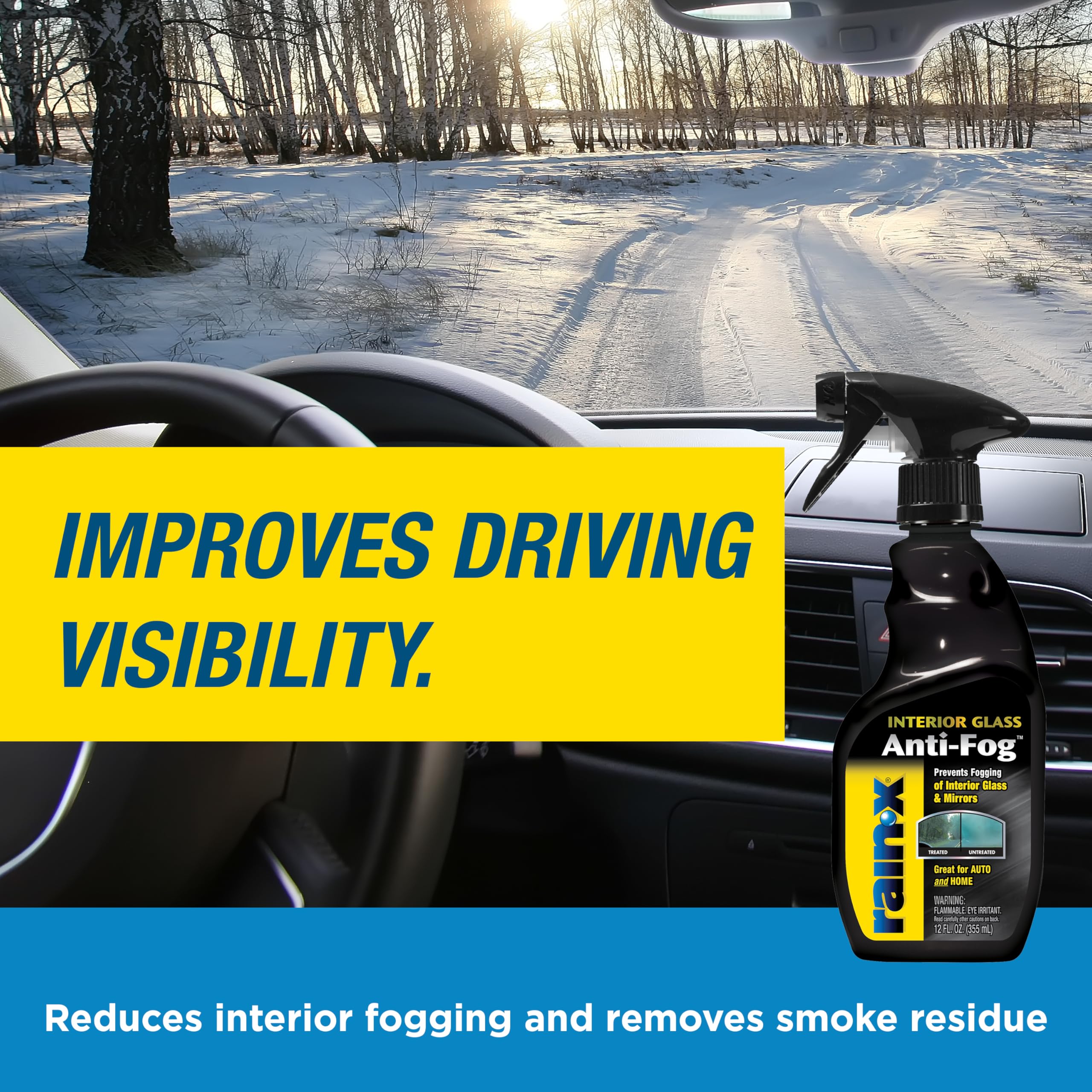 Rain-X Interior Glass 630046 Anti-Fog, 12 oz. - Prevents Fogging of Glass and Mirrors Interior, Usable on Both Automobiles and Marine Vehicles