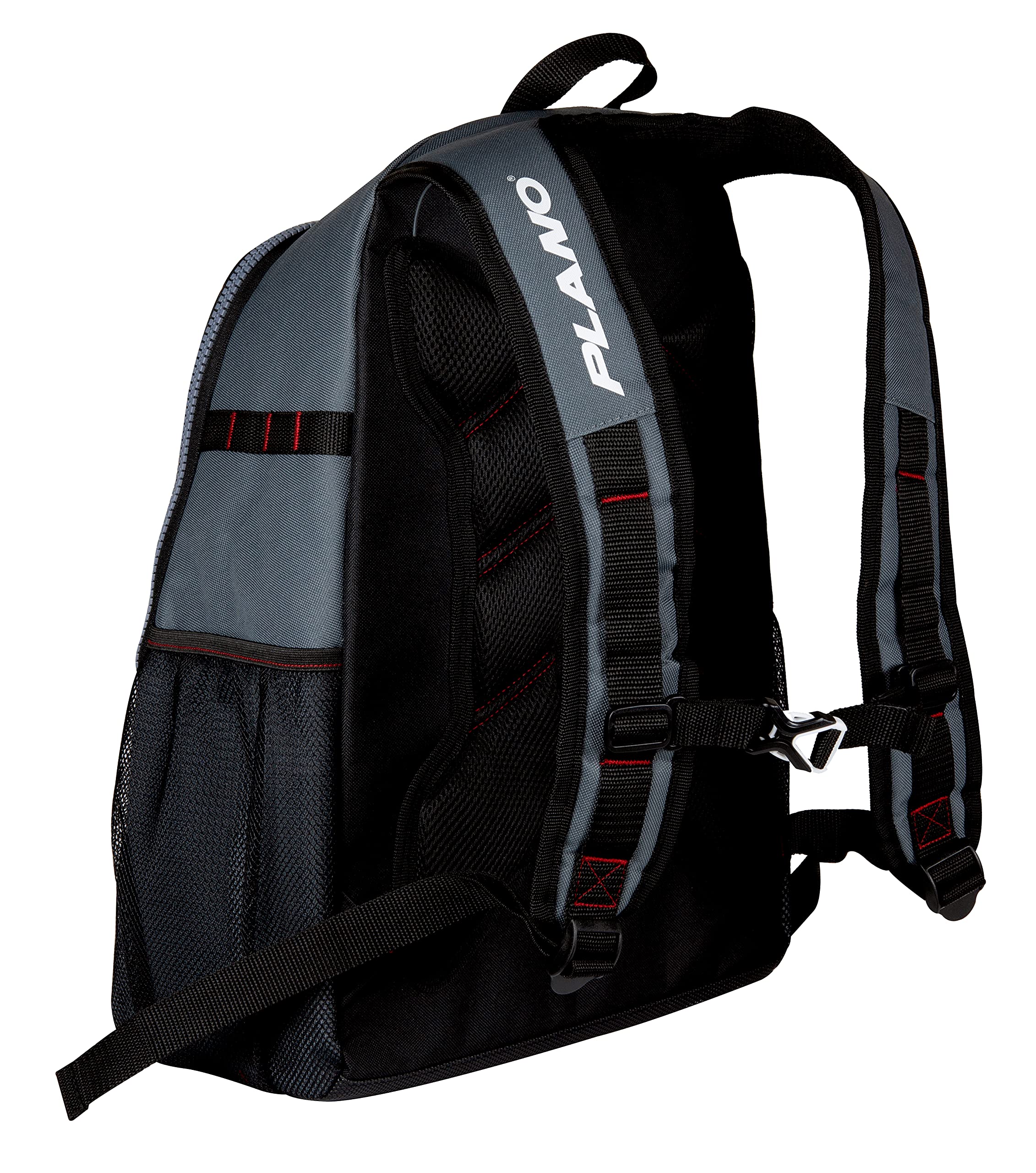 Plano 3700 Weekend Series Backpack, Gray with Red, Black, & White Accents, Includes 2 3700 Stowaway Utility Boxes, Premium Tackle Storage, Soft Tackle Storage Bag