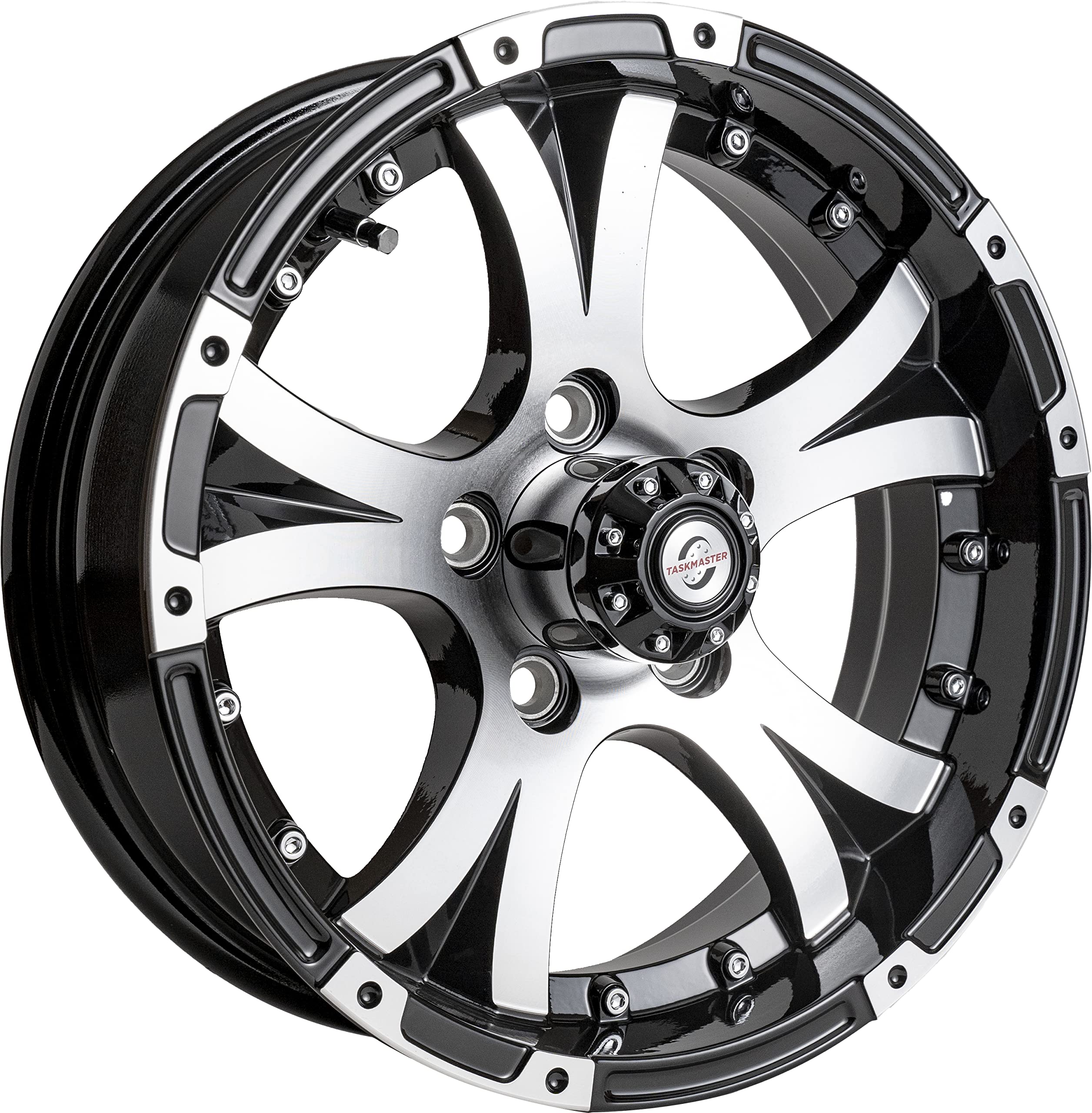 Viking™ Series Gloss Black Aluminum Machined Lip and Face Trailer Wheel with Black Cap - 15" x 5" 5 On 4.5-2150 LB Load Carrying Capacity - 0 Offset *Trailer Use Only