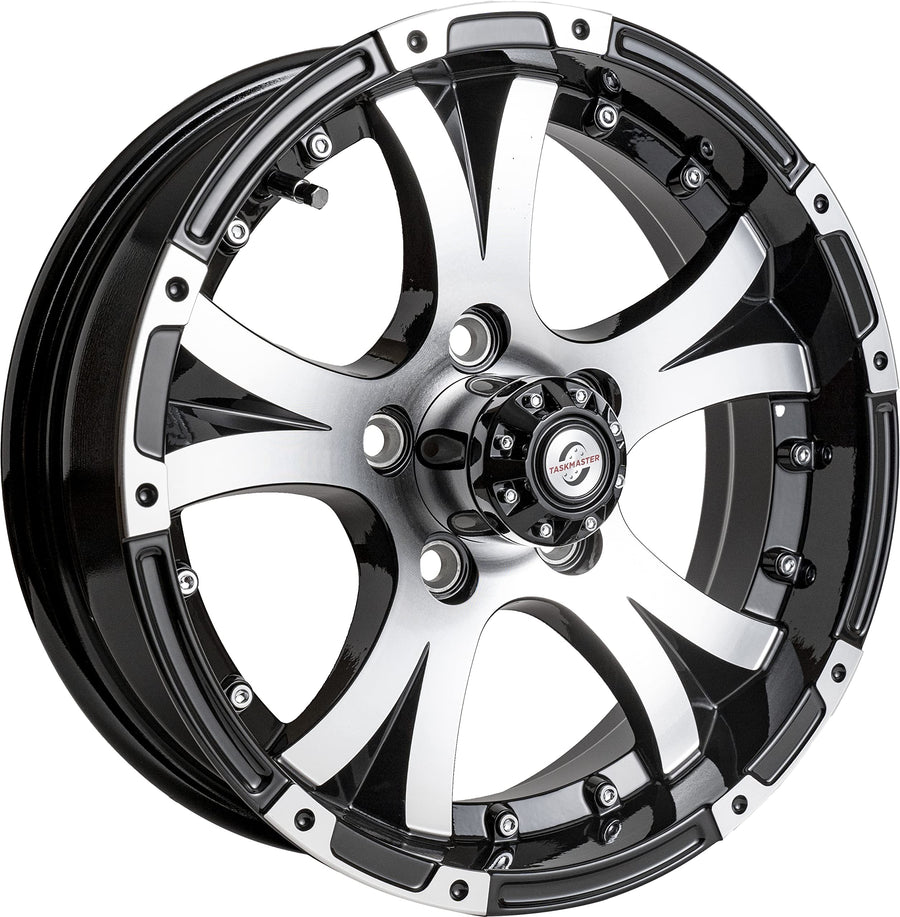 Viking™ Series Gloss Black Aluminum Machined Lip and Face Trailer Wheel with Black Cap - 15" x 5" 5 On 4.5-2150 LB Load Carrying Capacity - 0 Offset *Trailer Use Only