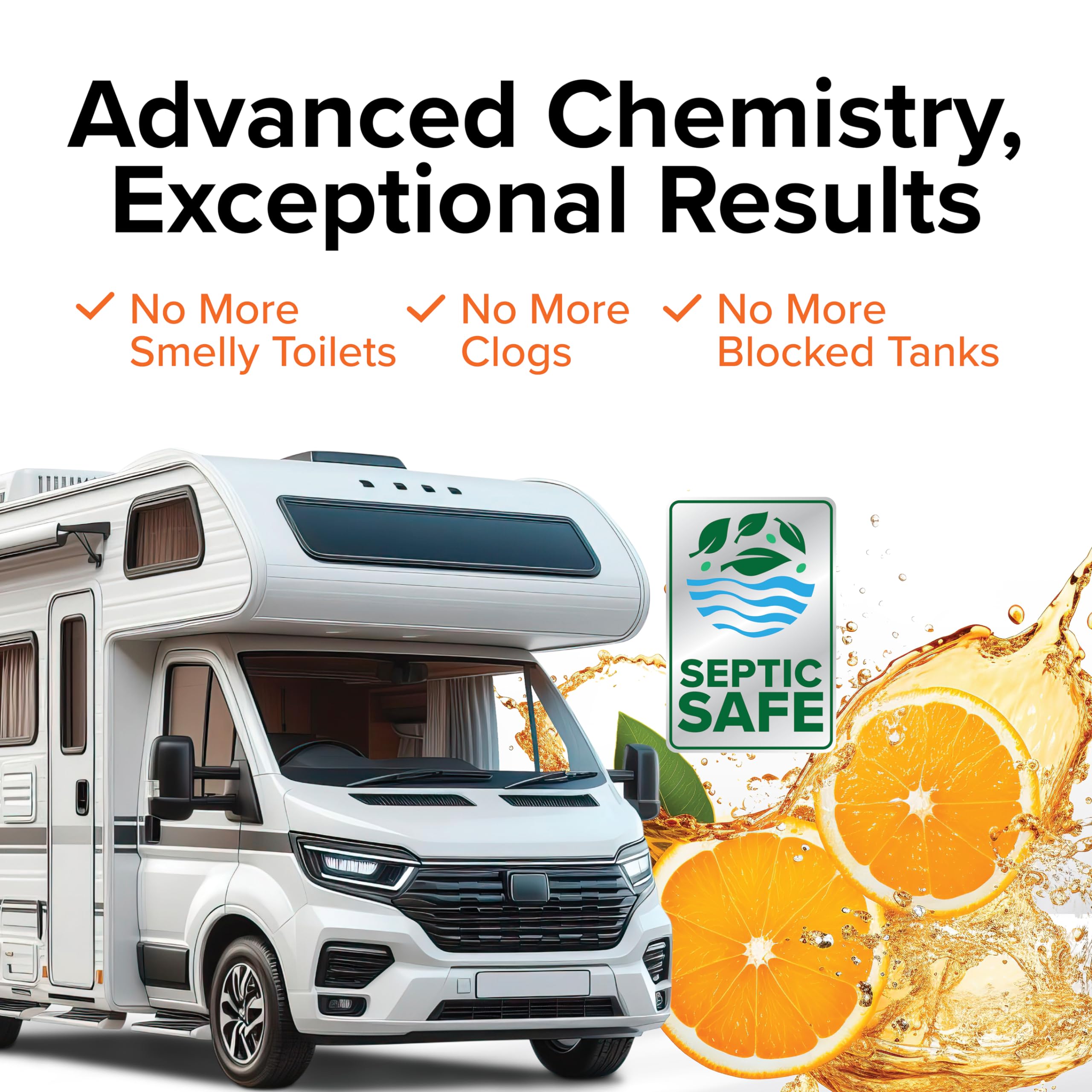 Camco TST MAX Toilet Treatment Camper/RV - Features Septic Safe Formula & Stops Odors Up to 7 Days – Orange Scent, 64 oz (41195)