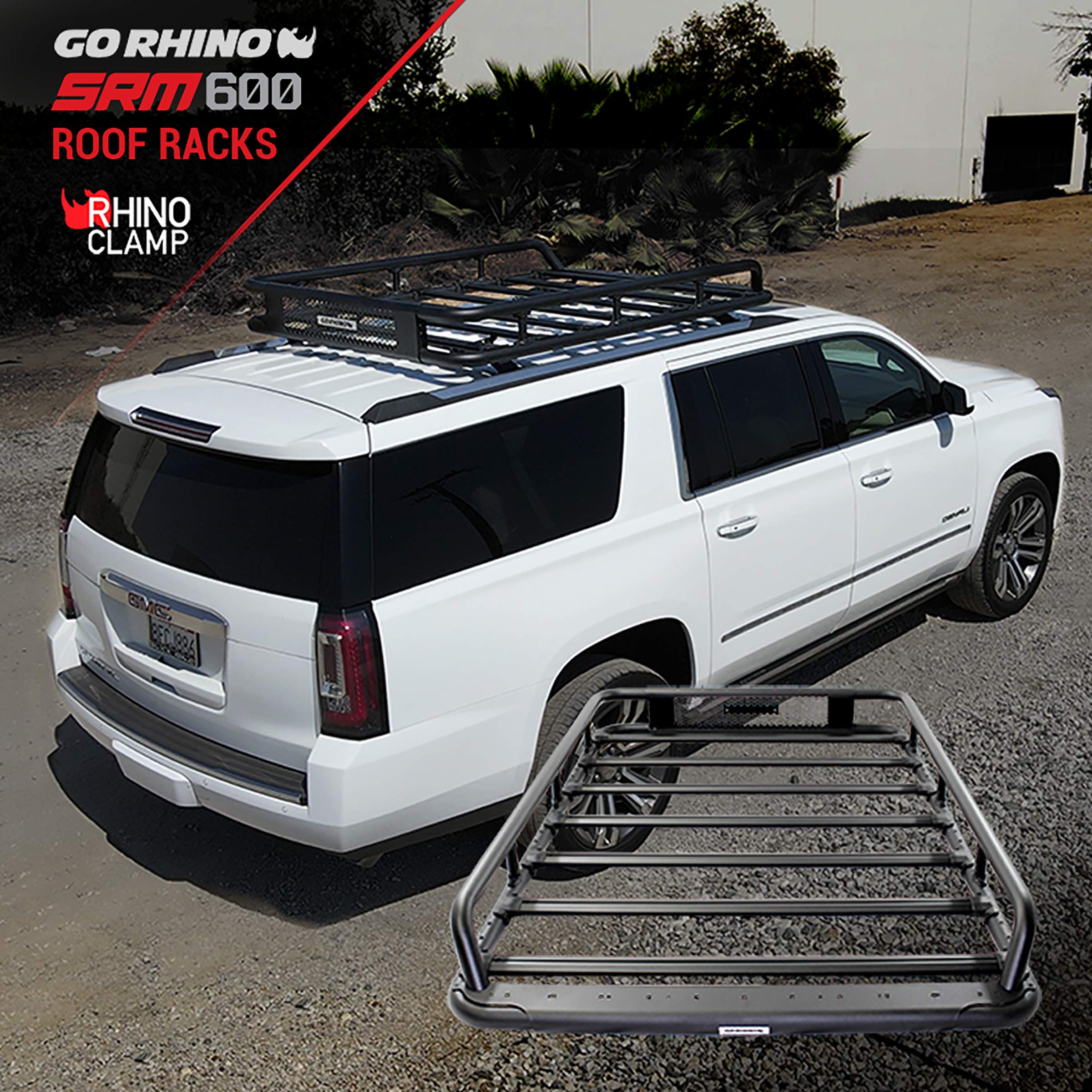 Go Rhino Roof Rack SRM 600 - Tubular Basket-Style Rack & Clamps | Aluminum, Textured Black, L: 55" x W: 52" | 5936055T