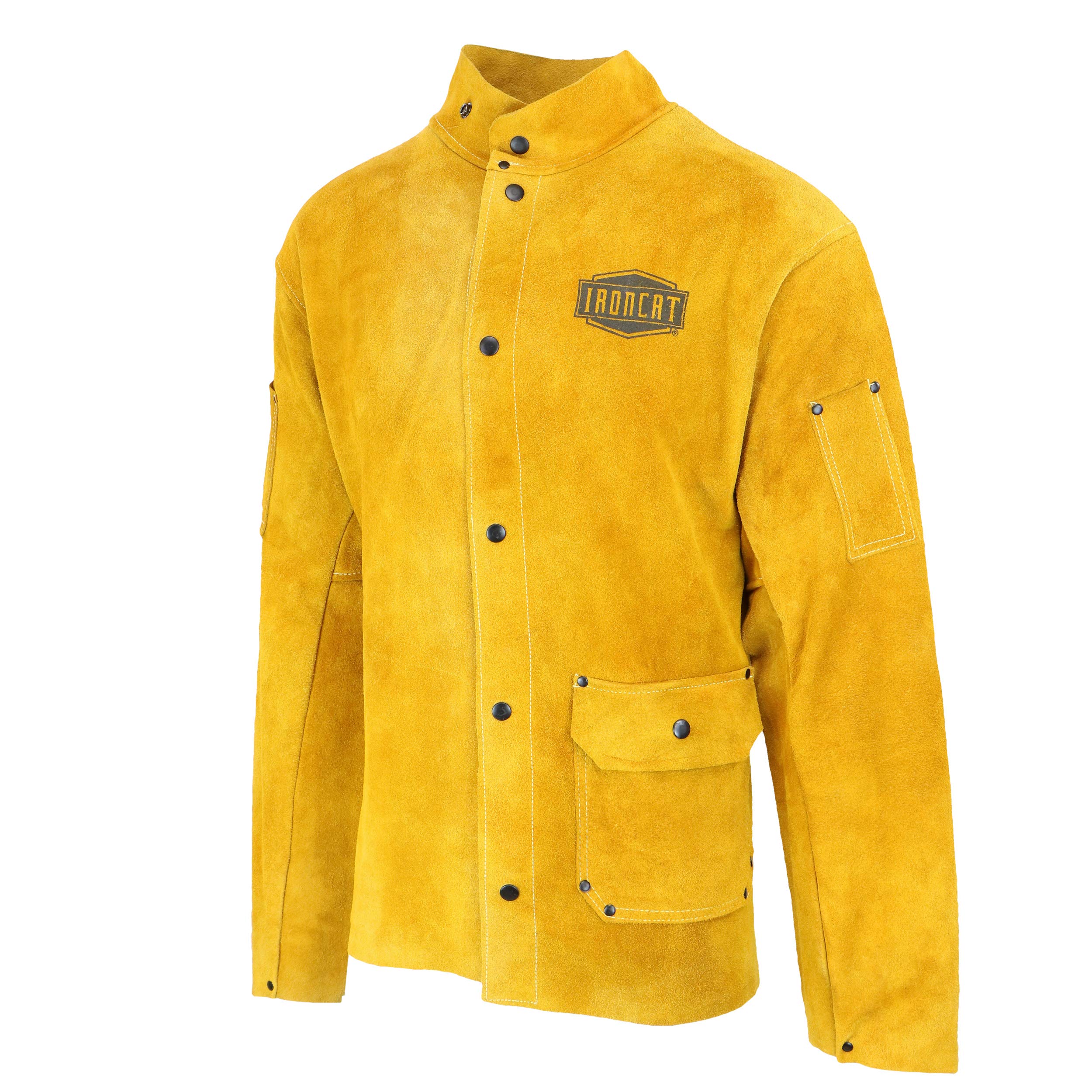 7005 IRONCAT Heat Resistant Split Cowhide Leather Jacket - Medium, Kevlar Thread Stitched Welding Jacket in Golden Yellow. Welding Gears