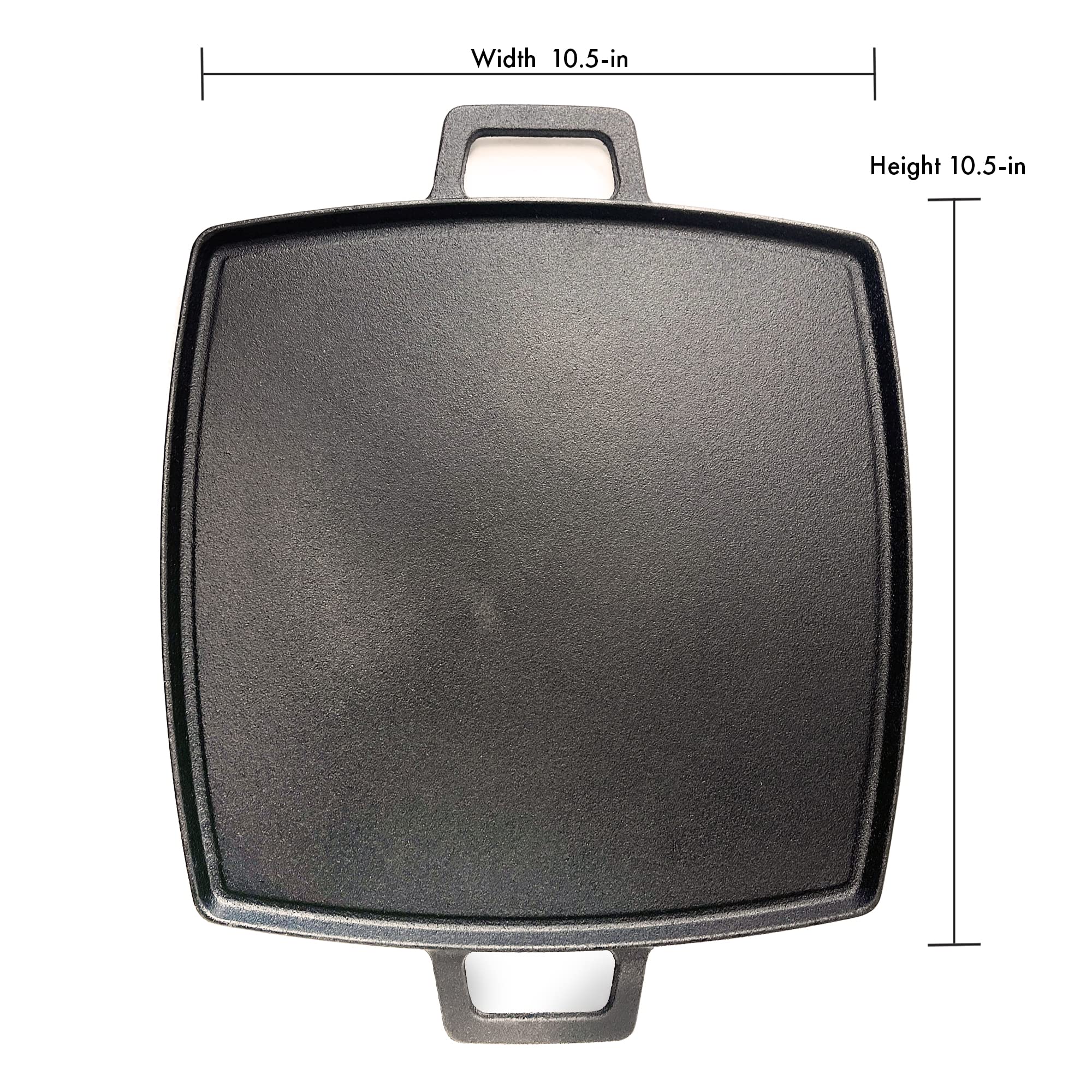 Bayou Classic 10.5-in Cast Iron Reversible Square Griddle Features Flat Side and Ribbed Grill Side Perfect for Large Batch Breakfast Burgers and Grilled Sandwiches Steaks and Chicken