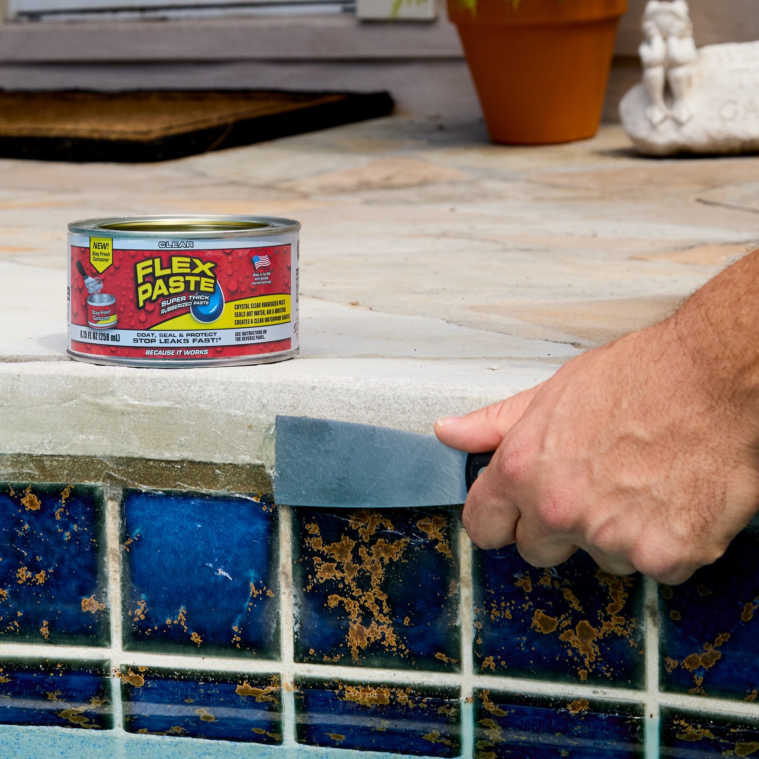 Flex Paste, Paintable Waterproof Putty, Sealant Spackle, Fill Gaps Cracks Holes - Block Out Water and Air - UV Resistant - Walls, Drywall, EPDM, Concrete, Roof, RV Repairs, Clear, Half-Quart