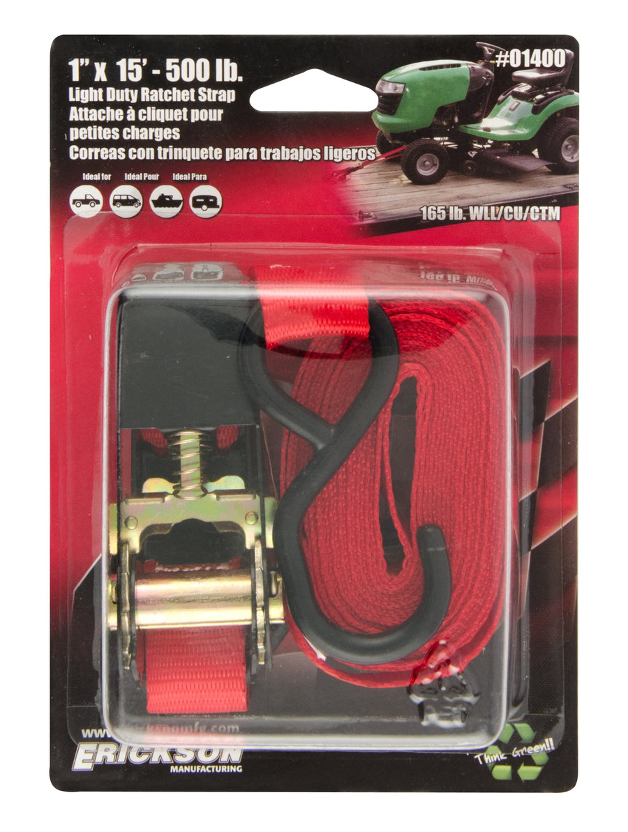 1" x 15' Motorcycle/ATV Ratcheting Tie-Down Strap Erickson 01400 Red