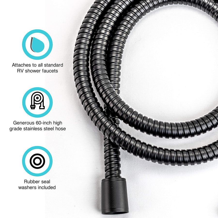 Dura Faucet RV DF-SA200-MB 60 inch Stainless Steel Shower Hose (Matte Black)