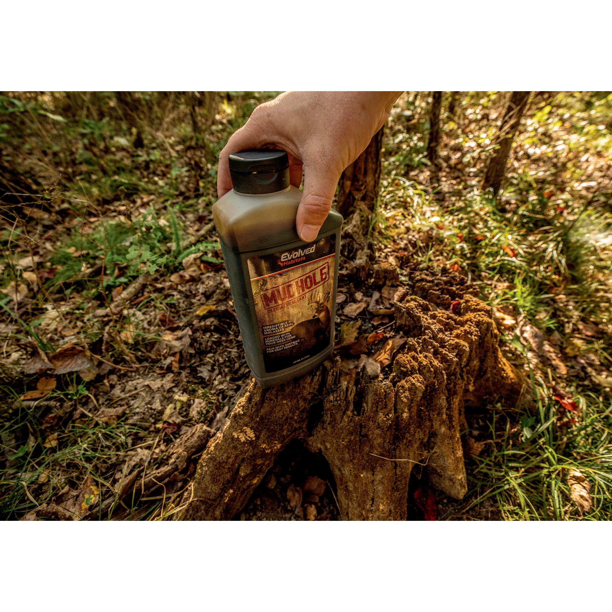 Mudhole Evolved Habitats Molasses Enriched Liquid Deer Mineral Attractant - Powerful Ready-to-Use Year-Round Beneficial Food Supplement for Deer - 40 Oz Brown
