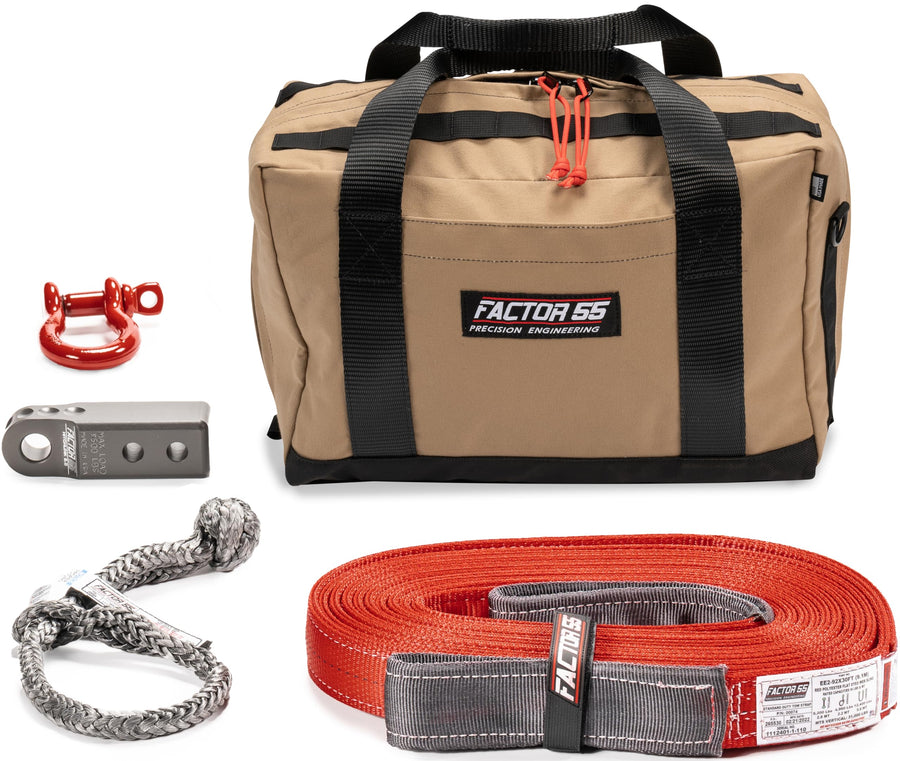 Owyhee Factor 55 Tow and Recovery Kit for Trucks, Jeeps, and SUVs, with Gray Hitchlink and Medium Bag