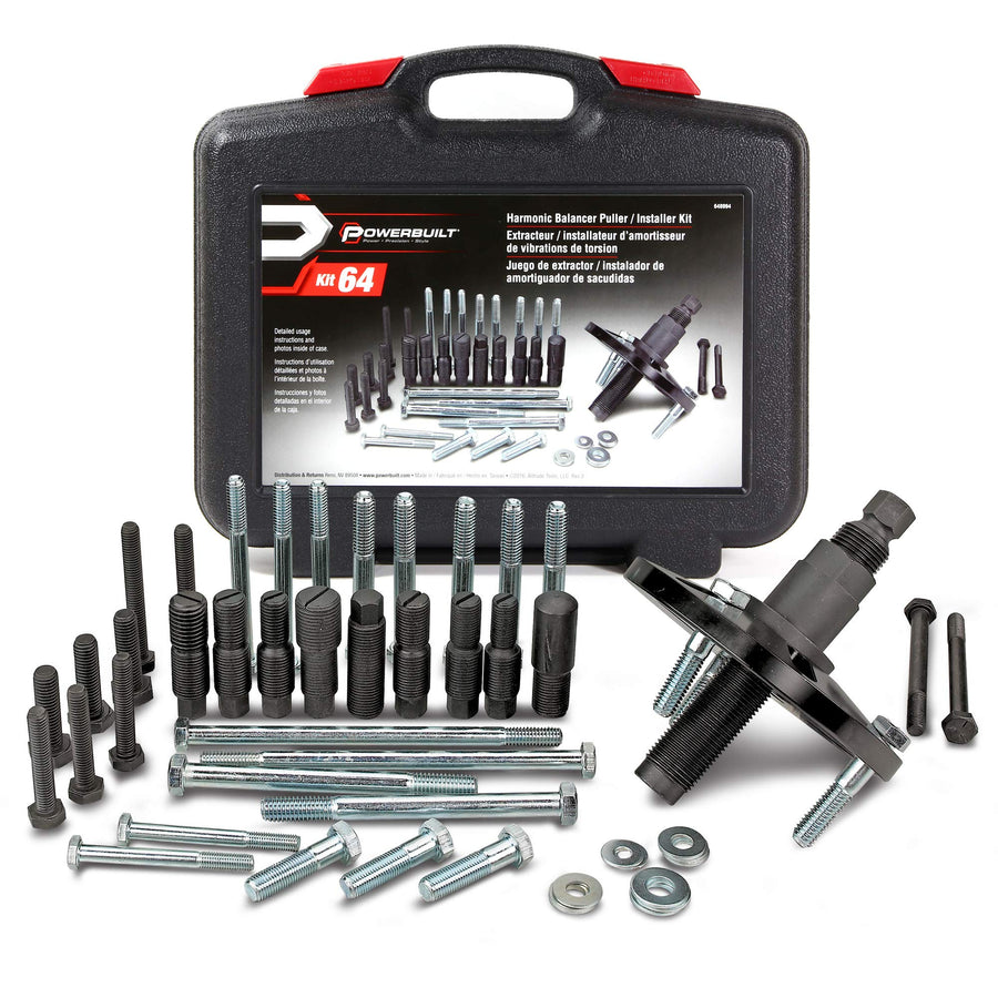 Powerbuilt Puller Set Harmonic Balancer, Remove and Install, Balancers on Car Vehicles and Light Trucks, Thread Adapters - 648994