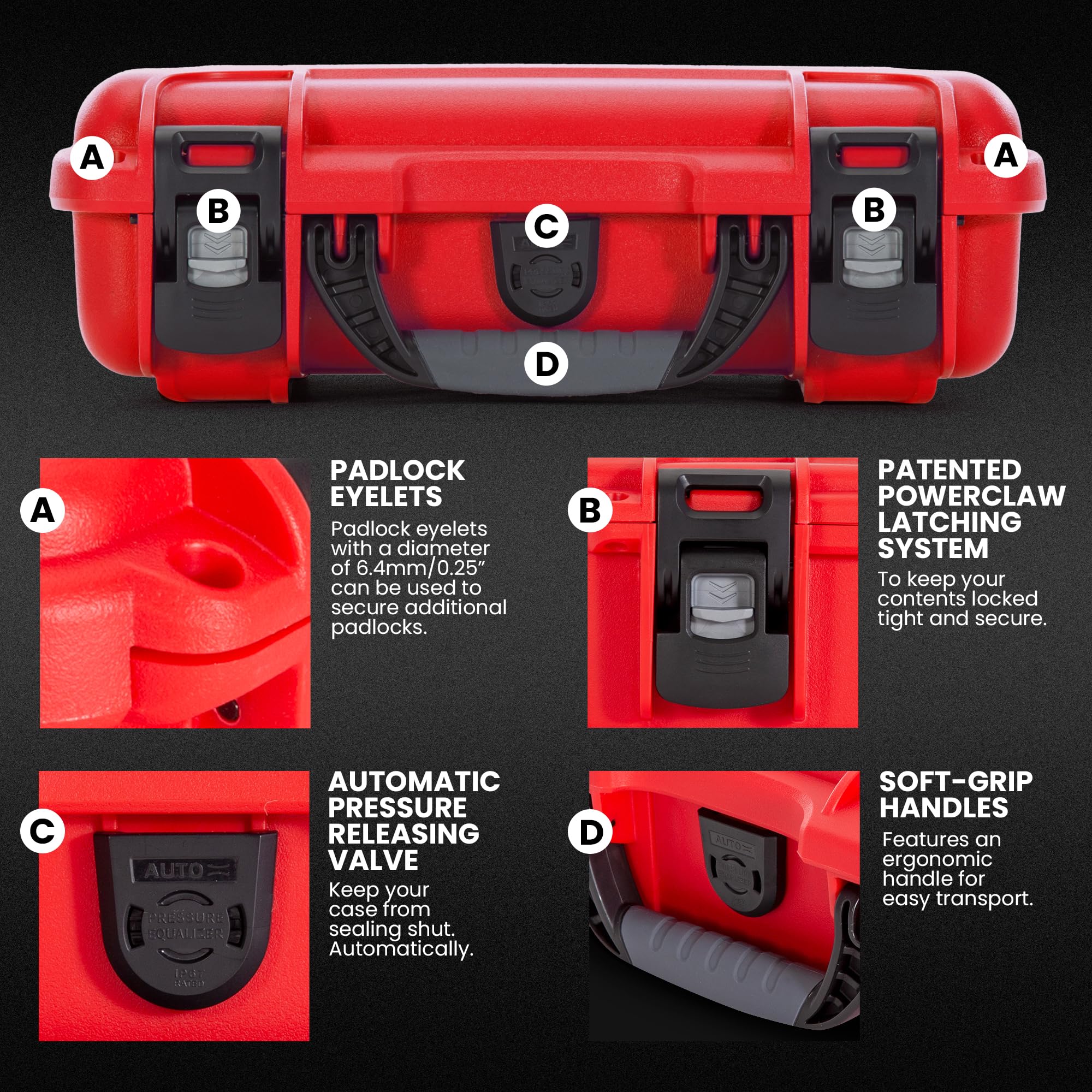 Waterproof NANUK 910 First Aid Box Empty – Durable, Medical First Aid Organizer Case, IP67-Rated, Dustproof, Impact-Resistant, and Floats (7.4" x 4.9" x 3.1") – Red