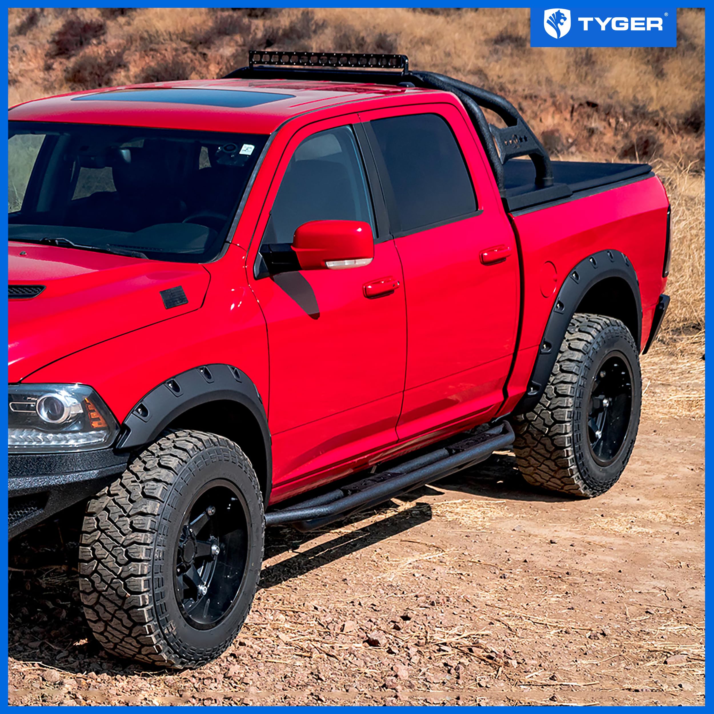 Tyger Auto Fender Flare 2009-2018 Compatible with Dodge Ram 1500; 2019-2024 Classic (Not fit R/T Rebel Warlock), Rough Textured Black Bolt-Riveted Style 4pc | TG-FF8D4147