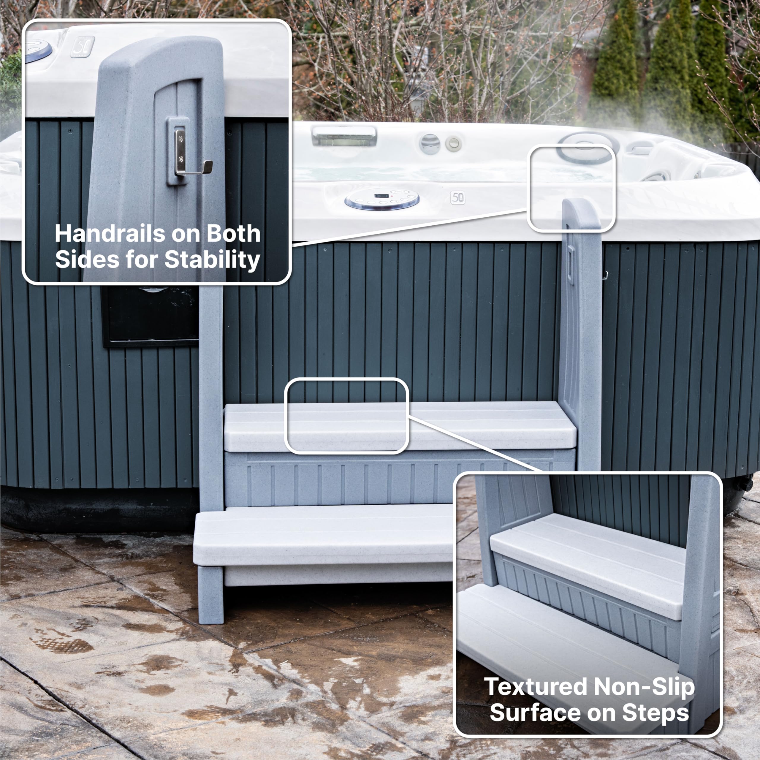 Step2 Storage Hot Tub Steps with Handrails, 2-Step Stool, Waterproof Stairs for Outdoor/Indoor Pool or Jacuzzi, Made of Durable Plastic, Gray
