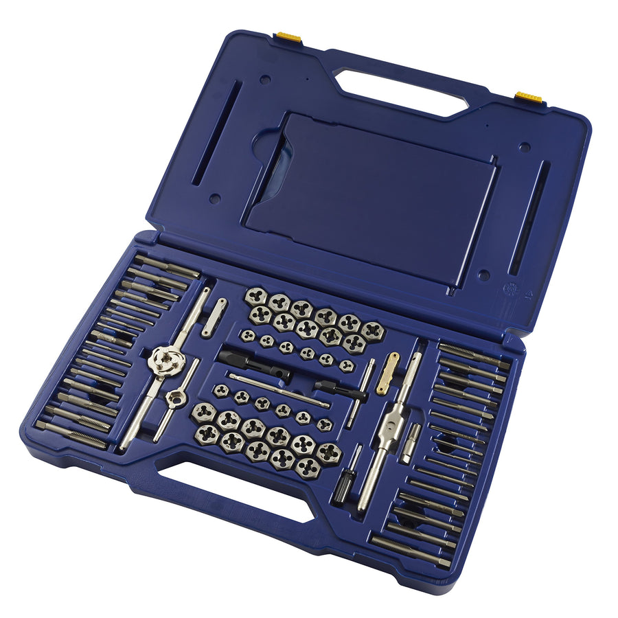 IRWIN Tools Machine Screw/Fractional/Metric Tap and Hex Die and Drill Bit Deluxe Set, 117 Piece 26377, Silver/Blue