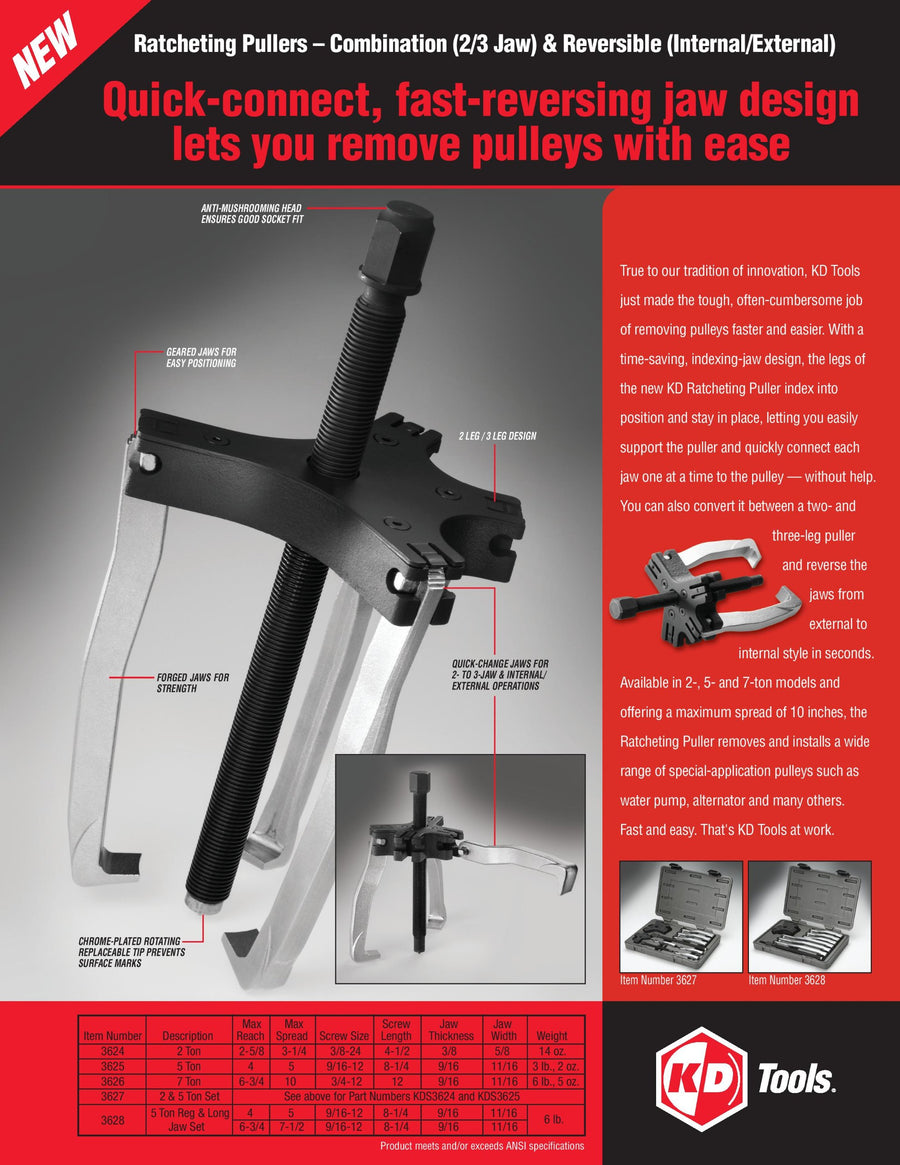 2 or 3 Jaw GEARWRENCH Internal/External Ratcheting Puller, 5 Ton Capacity - 3625