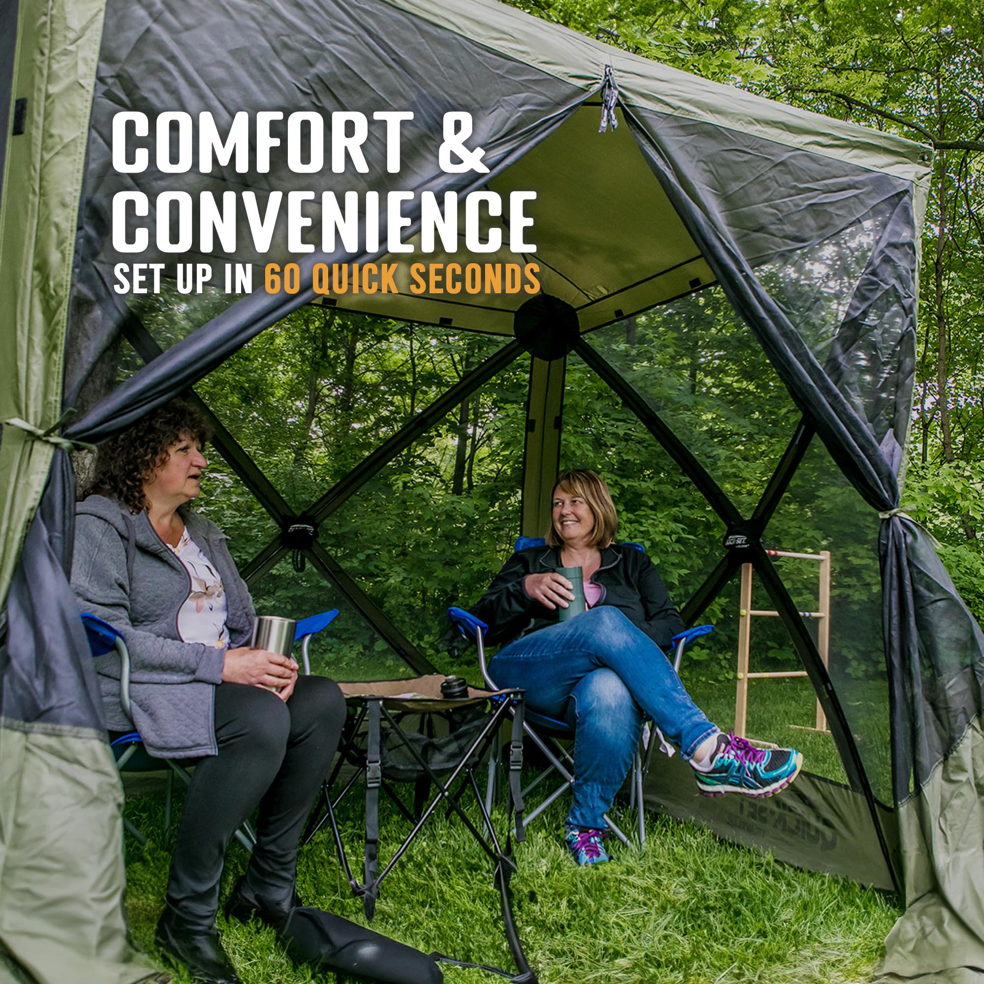 Pop Up CLAM Screen Tent, Outdoor Camping Gazebo Canopy, Traveler, 6' x 6', Green