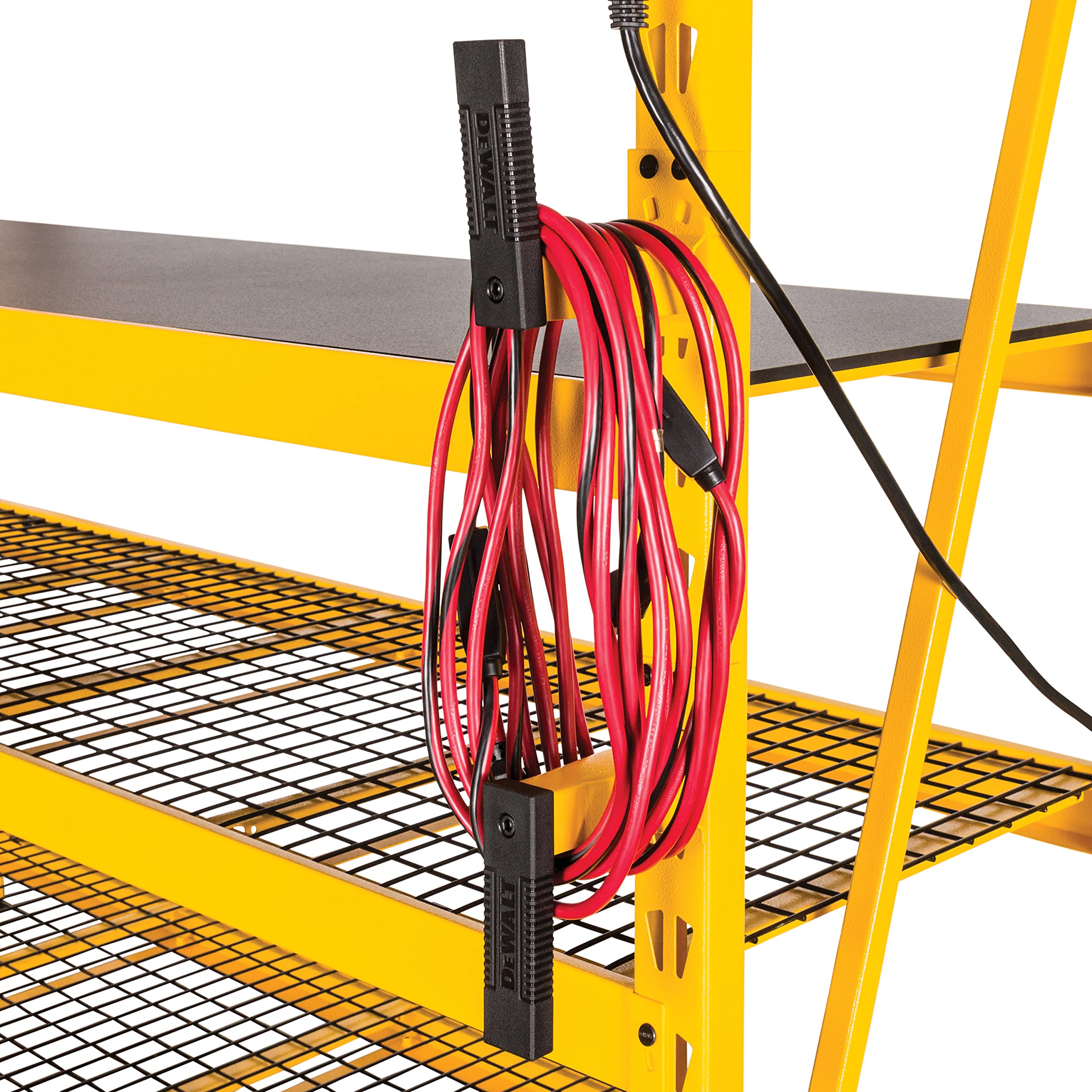 Cord Minder DEWALT Bracket 2-Piece Storage Rack Accessory Set, Compatible with 4 and 6-foot Storage Racks, 50-lb Load Capacity for Set, Spring-Loaded, Locking Pins Included, Powder-Coated