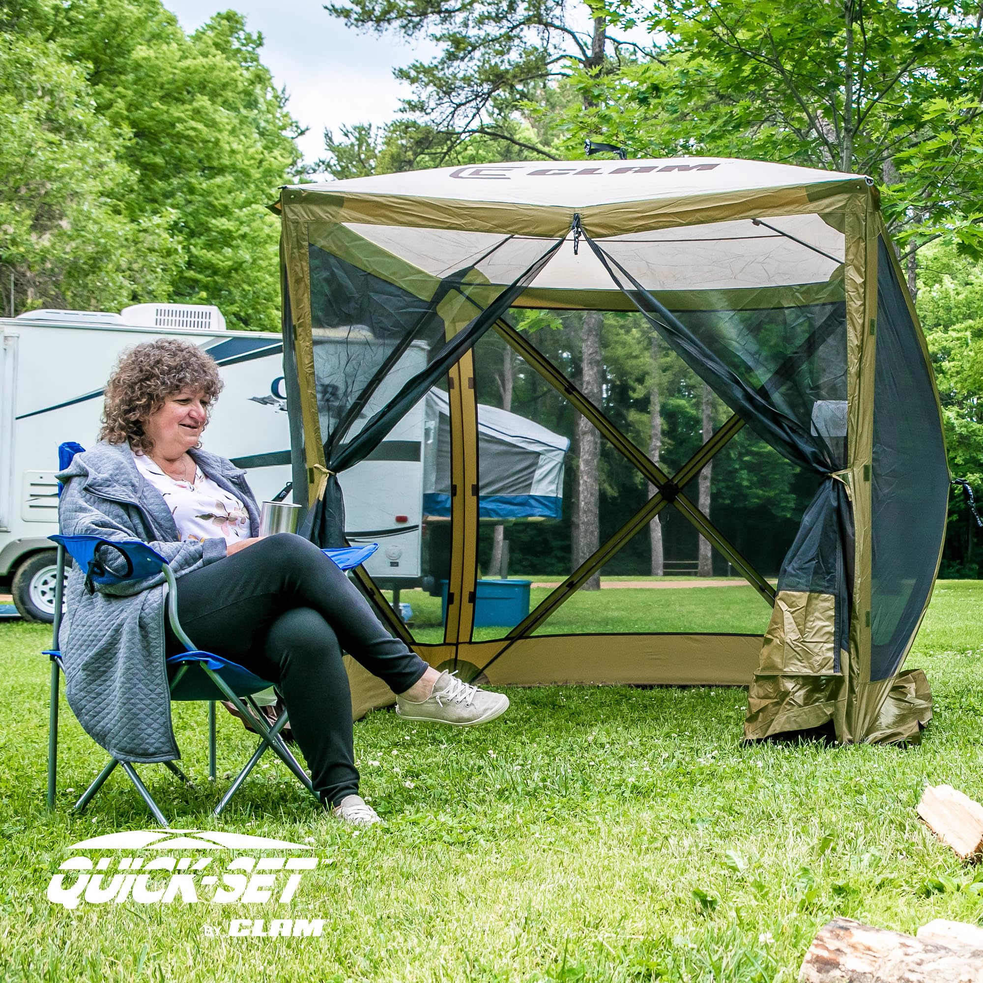 Pop Up CLAM Screen Tent, Outdoor Camping Gazebo Canopy, Traveler, 6' x 6', Green