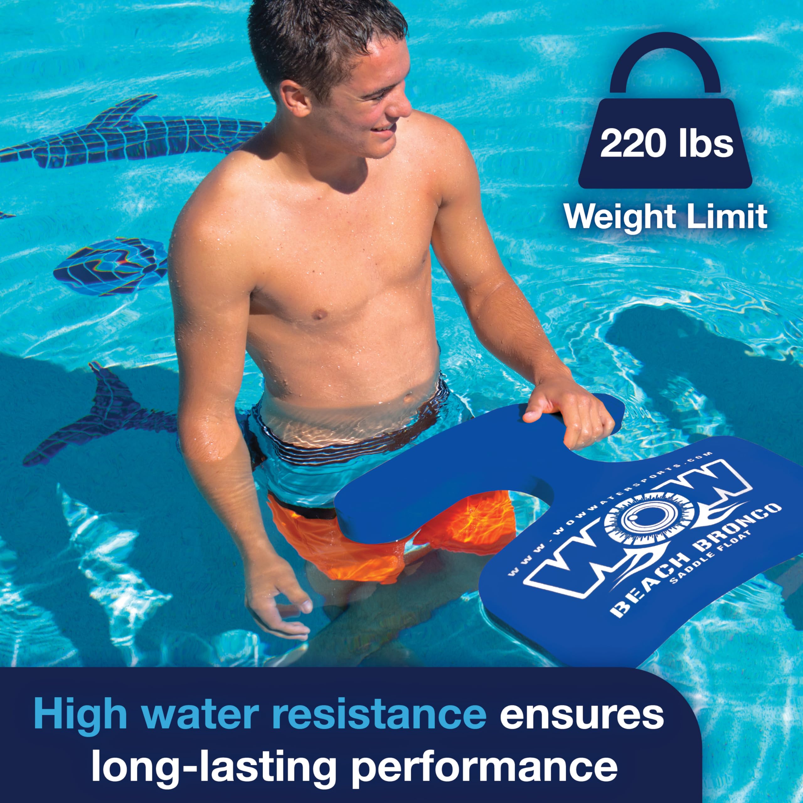 Foam Water Saddle Float - WOW Sports for Kids & Adults - 1 Person Pool Seat - Whale Tail - Pool Party Accessory - Blue