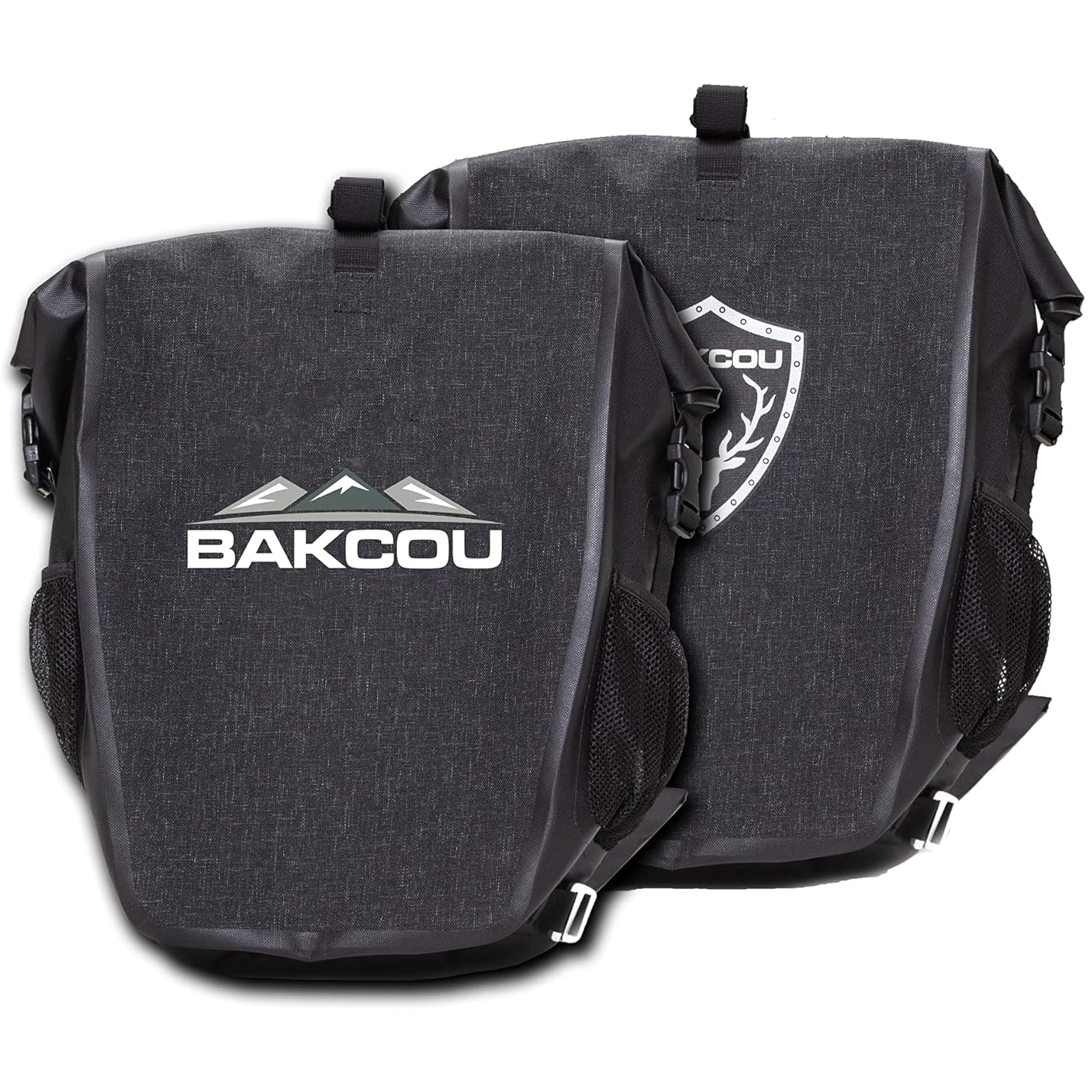 Pannier Bags - Bakcou Set of 2 Waterproof, Lightweight, Sturdy, Anti-Puncture Canvas, Quick Release Clamps, Reflective Logo - 20L Capacity