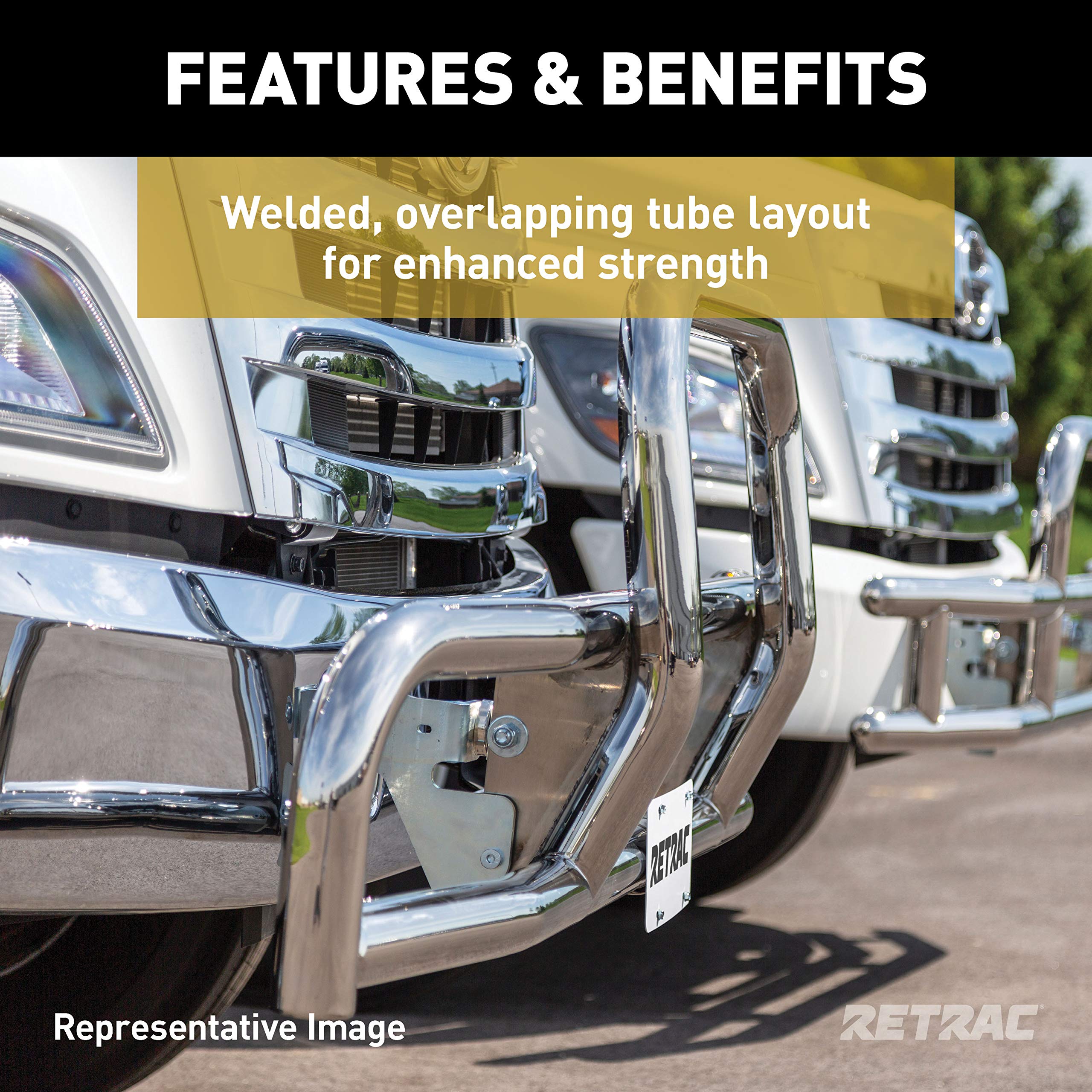 Tuff Guard II Retrac 335560 Polished Stainless Steel Semi Truck Bumper Guard, Select Freightliner Classic